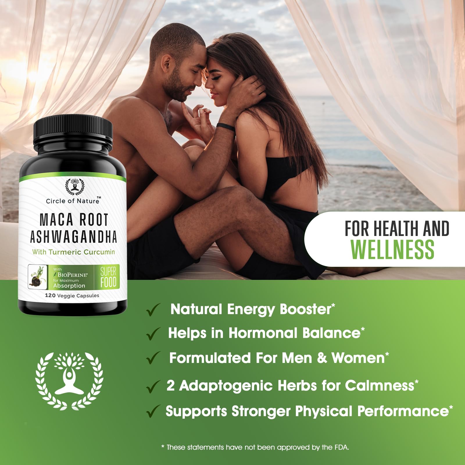CIRCLE OF NATURE Ashwagandha Maca Root Capsules bottle with label