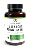 CIRCLE OF NATURE Ashwagandha Maca Root Capsules on a wooden surface
