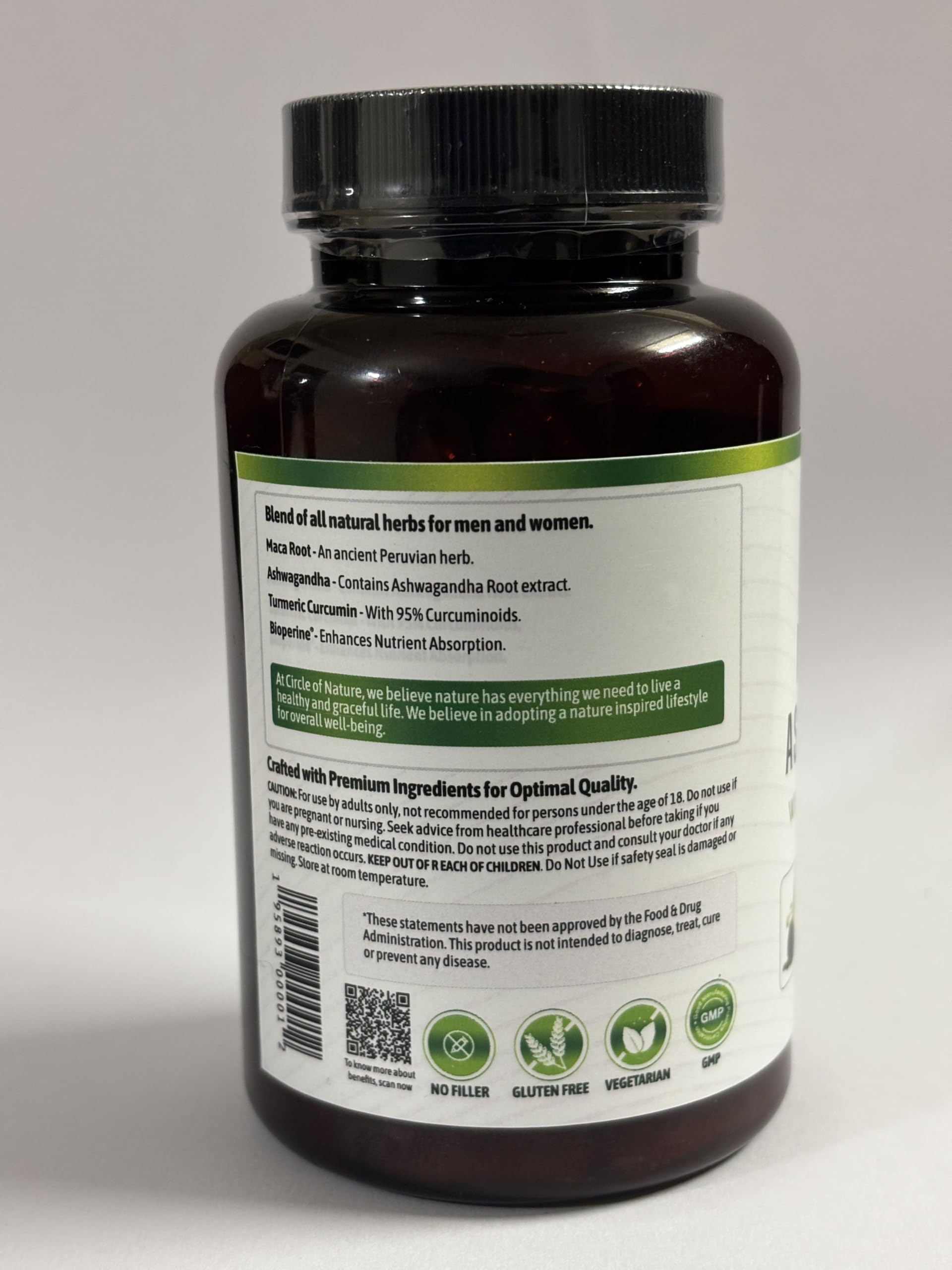 CIRCLE OF NATURE Ashwagandha Maca Root Capsules packaging details