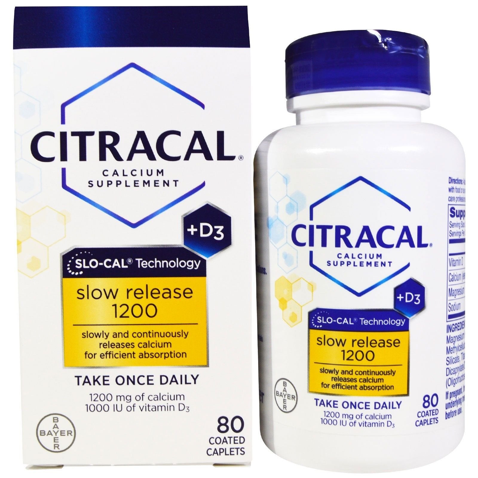 CITRACAL Calcium Slow Release Supplement 1200mg with D3, 240 caplets front view
