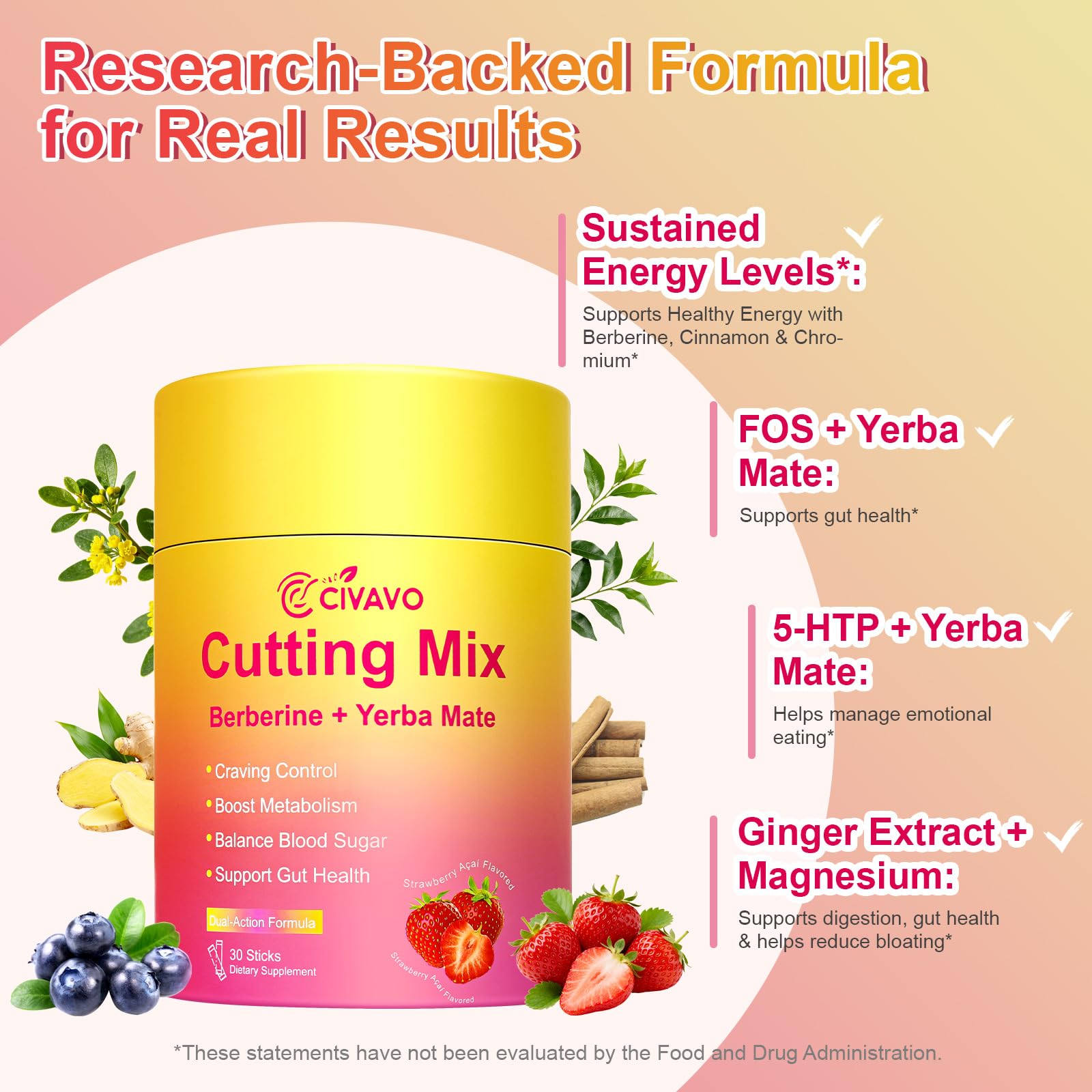 Civavo Prebiotic Supplement packaging with Strawberry Açaí flavour