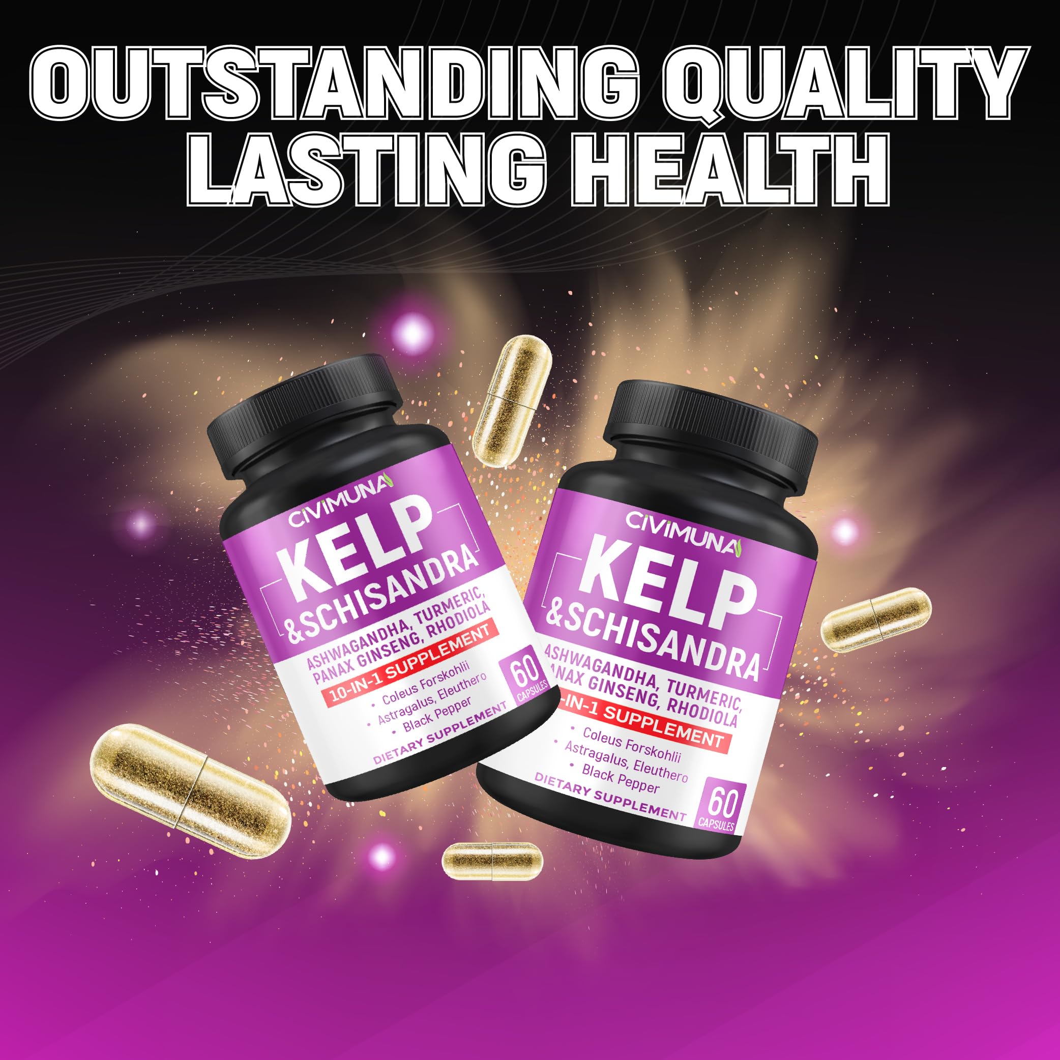 CIVIMUNA Blended Vitamin & Mineral Supplement capsules on a wooden surface