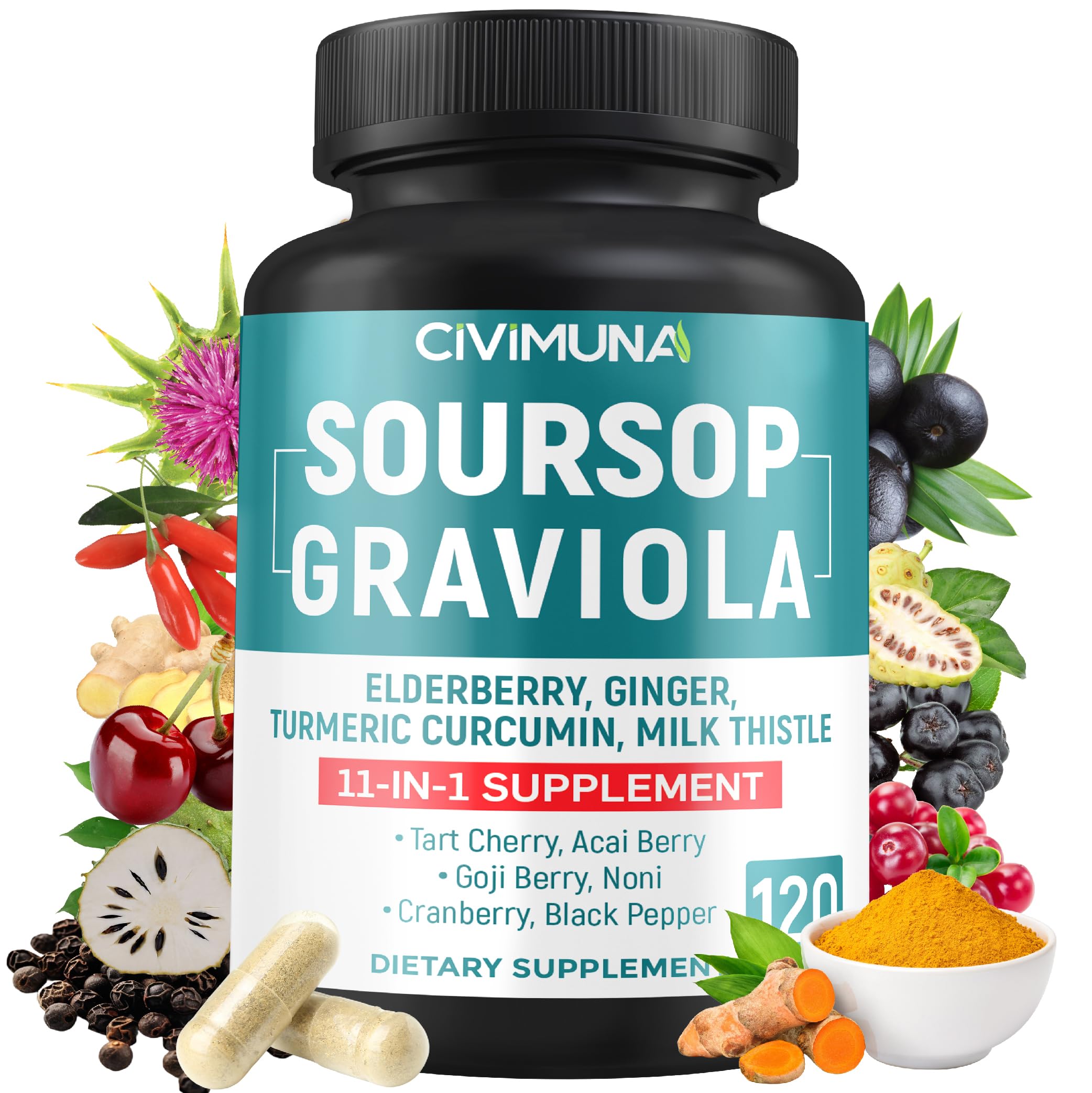 CIVIMUNA Graviola Turmeric Supplement bottle front view