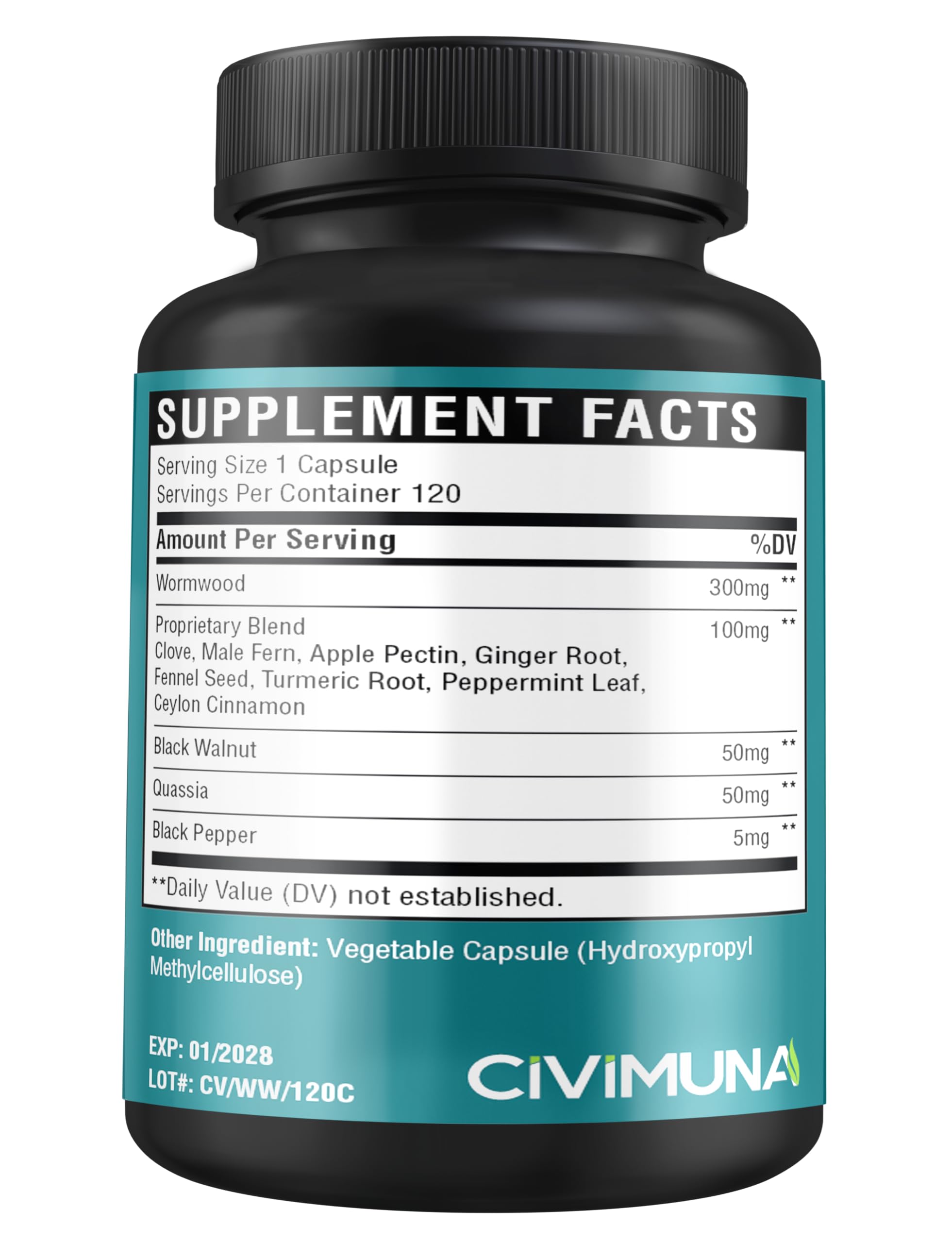 CIVIMUNA Wormwood supplement capsules in a white background