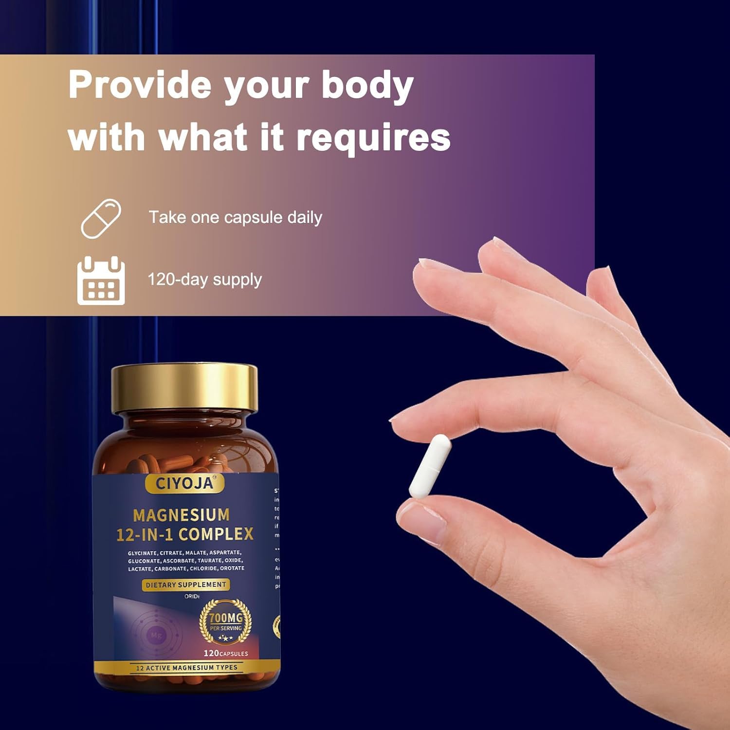 CIYOJA Magnesium Complex 700mg 120 Capsules nutritional information