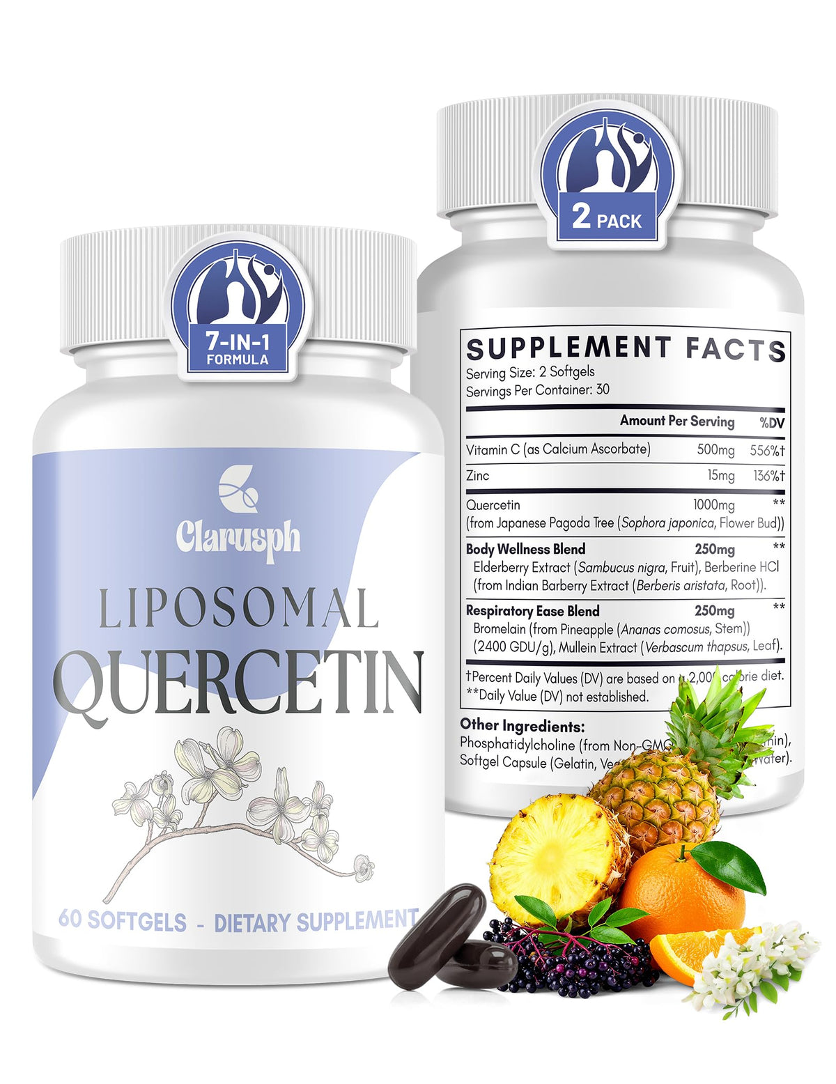 Clarusph Quercetin 1000mg softgels front view