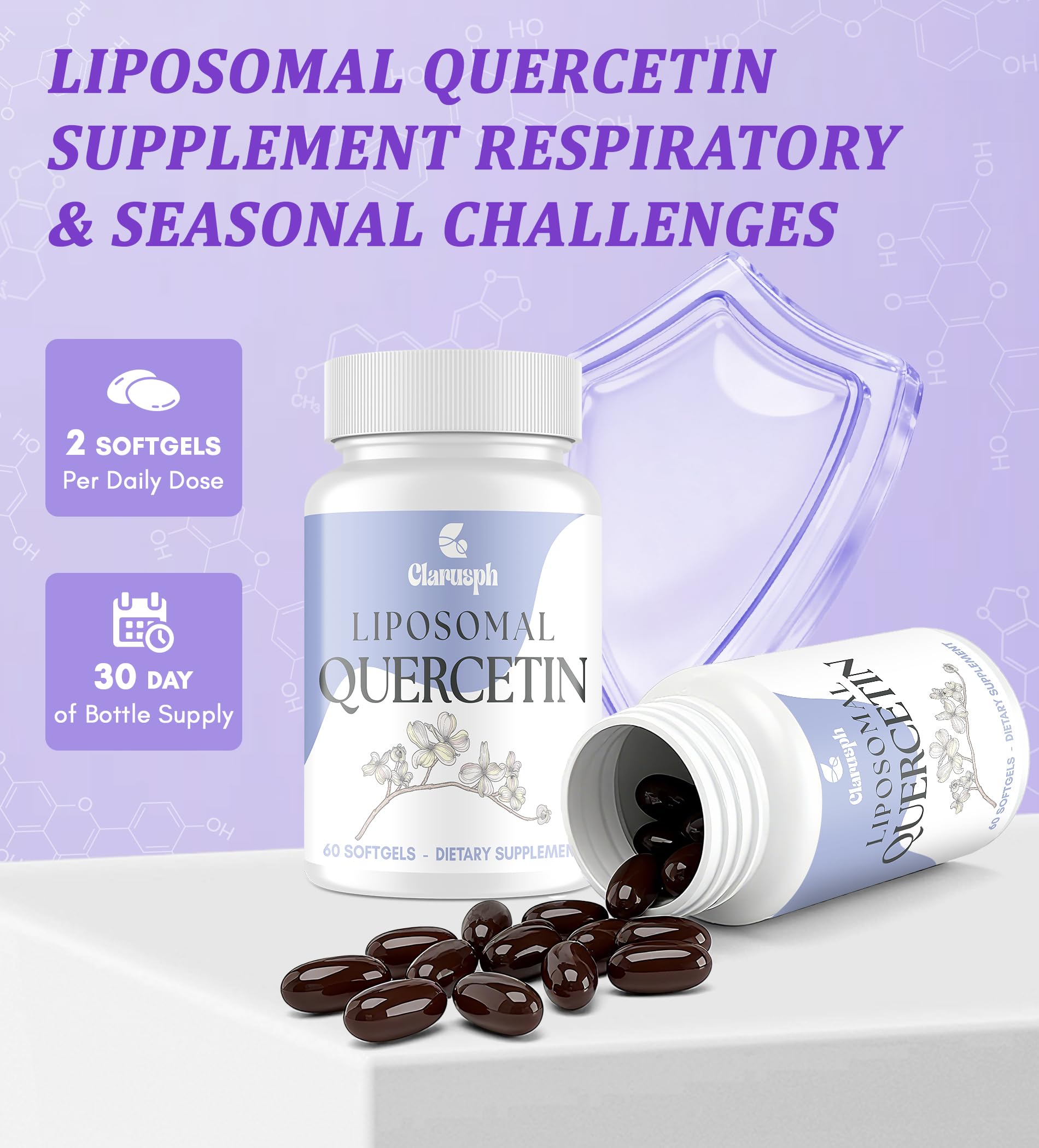 Clarusph Quercetin softgels packaging and dosage information