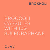 CLAV Broccoli Capsules 1000mg displayed on a wooden table