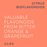 CLAV Flavonoid Complex Supplement bottle with citrus fruits