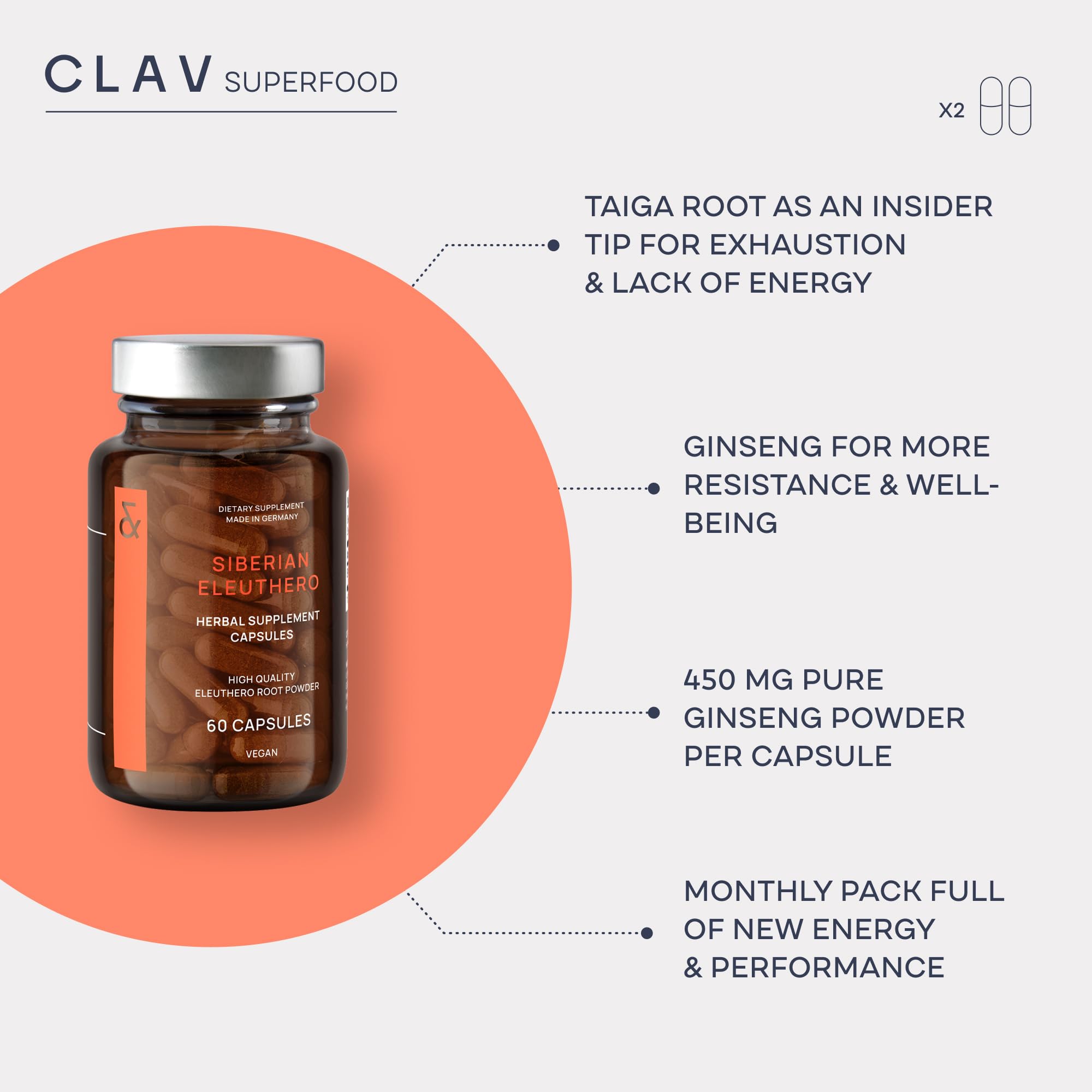 CLAV Siberian Ginseng Capsules 900mg bottle with label