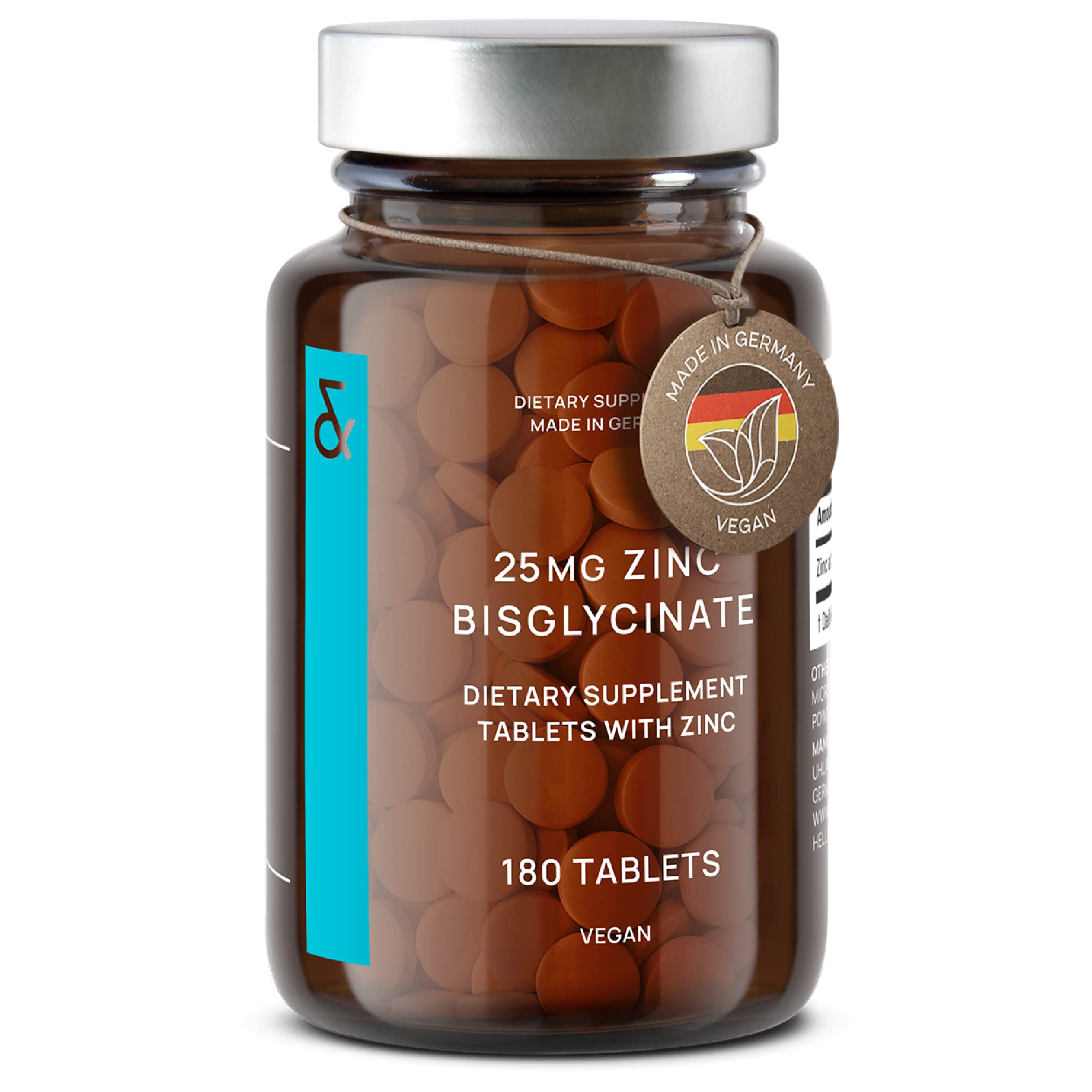 CLAV Vegan Zinc Bisglycinate Tablets 25mg front view