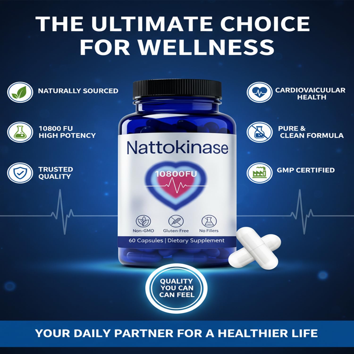 Clavya Nattokinase Supplement bottle side view