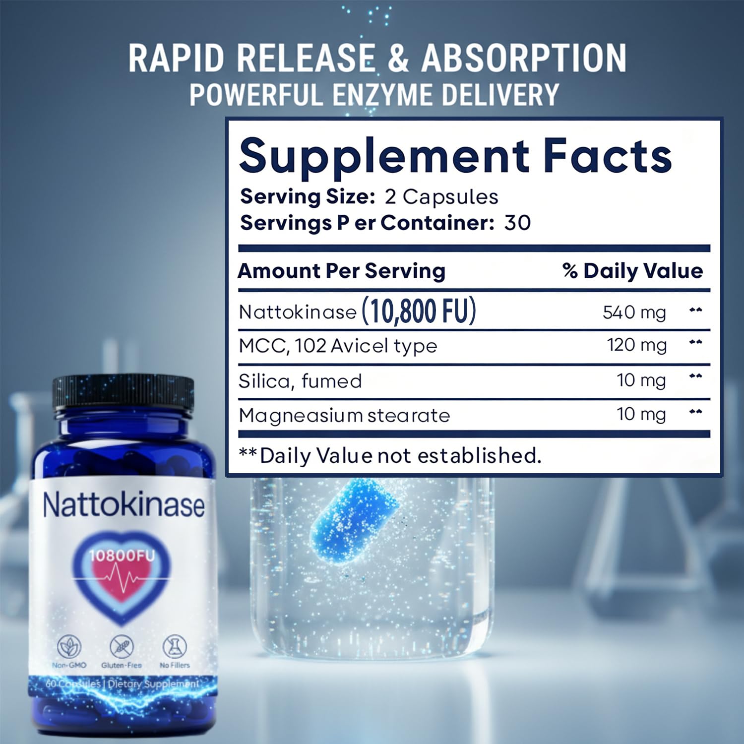 Clavya Nattokinase Supplement capsules close-up