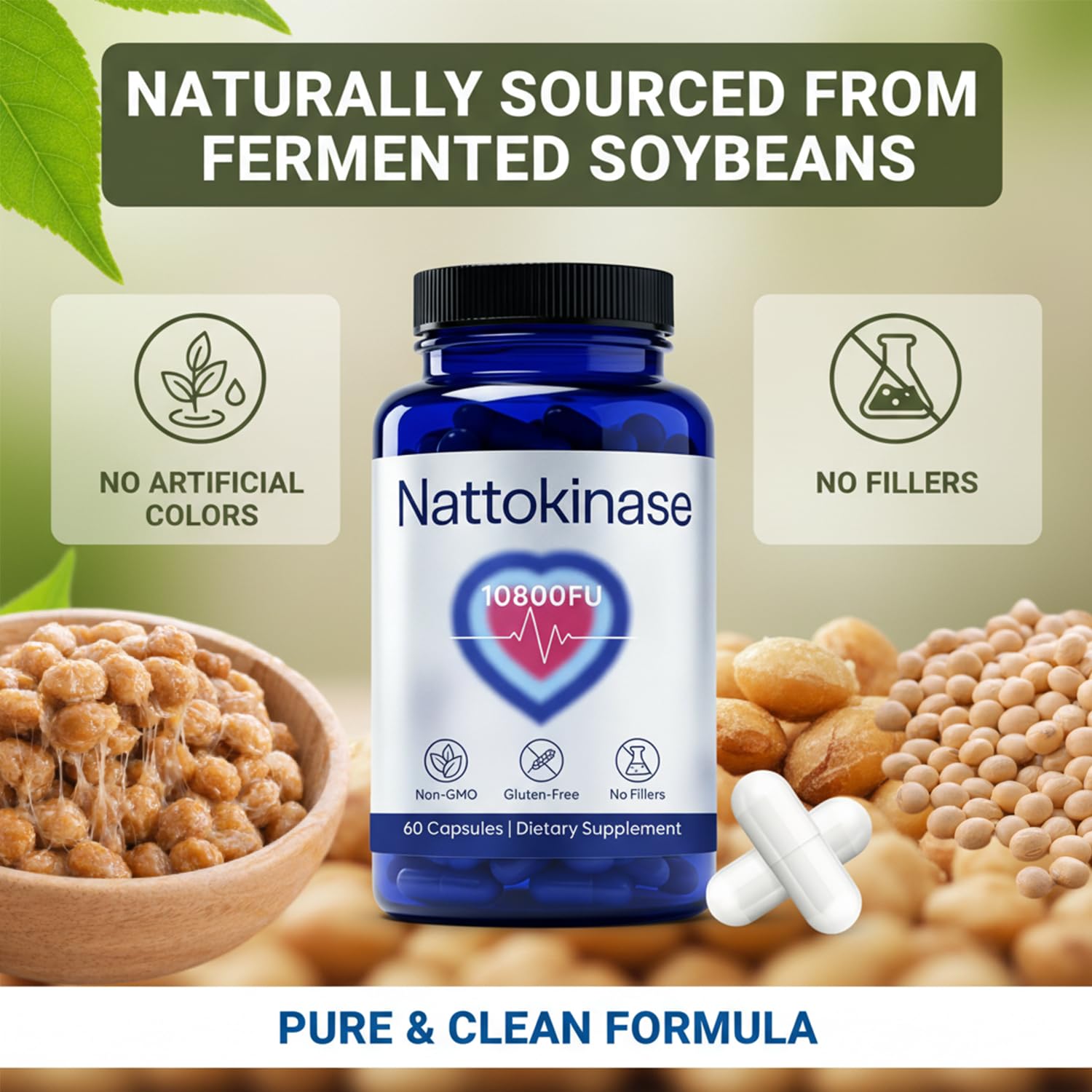Clavya Nattokinase Supplement packaging with a measuring spoon