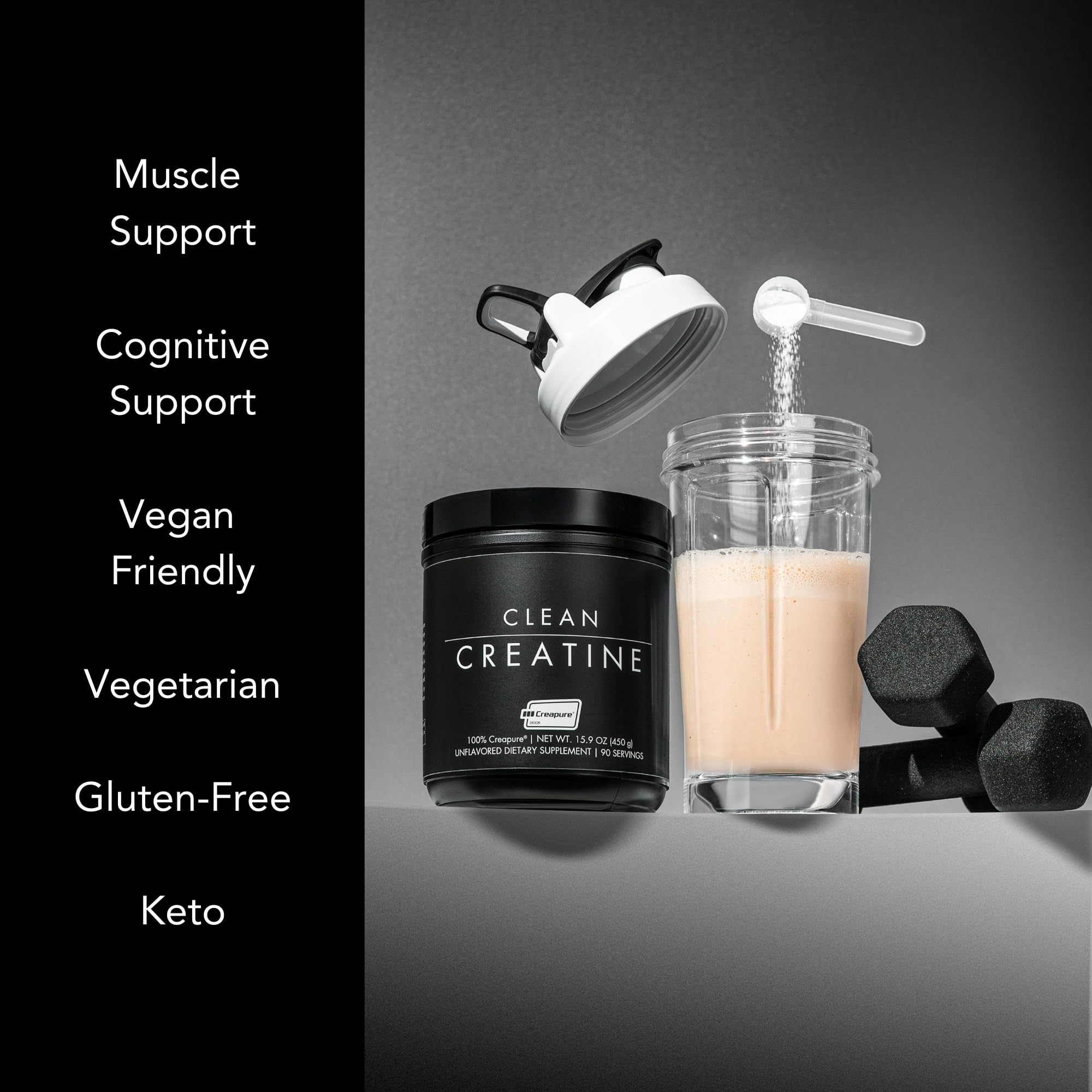 CLEAN Creatine Monohydrate Powder 531g side view