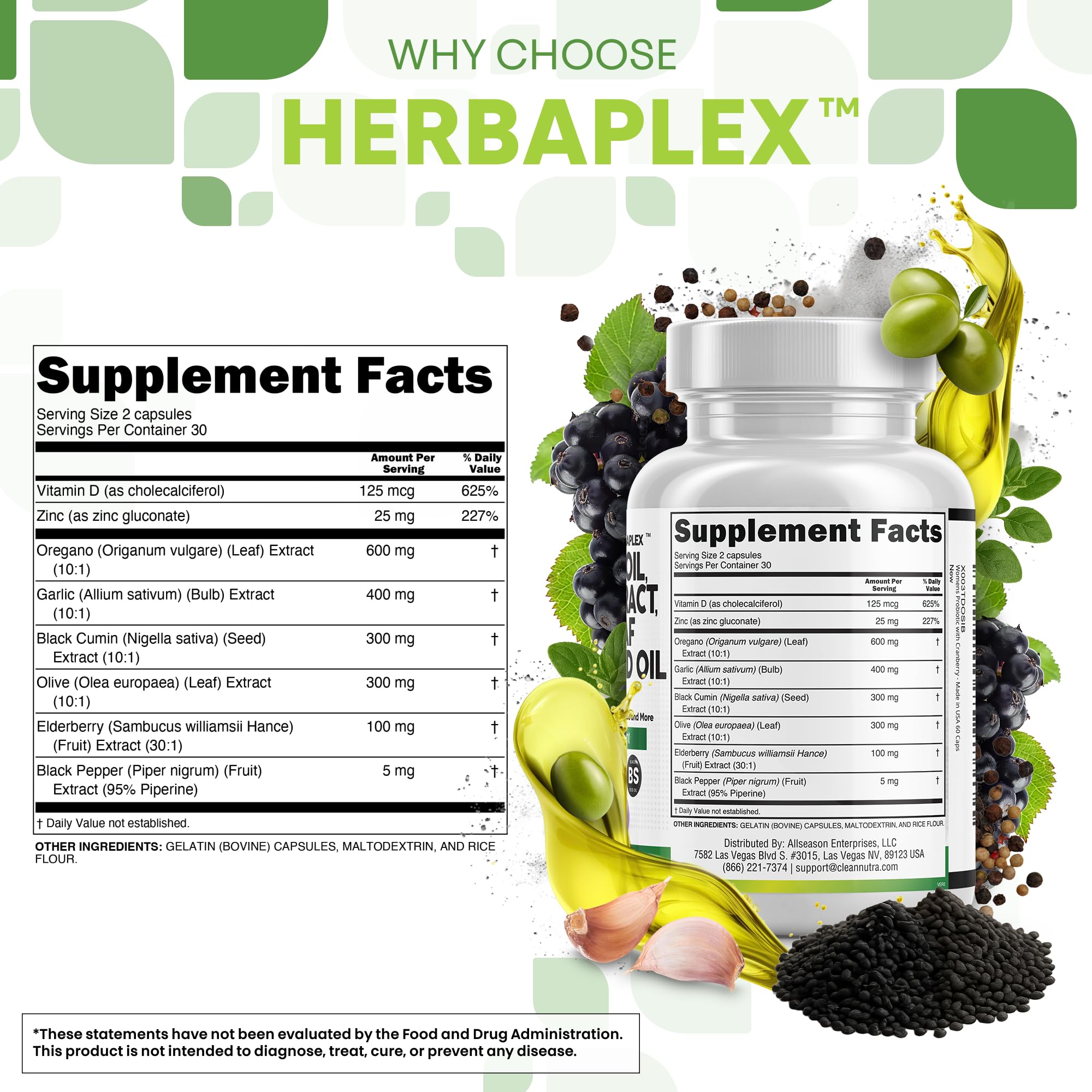 Clean Nutraceuticals Advanced Oregano & Garlic Supplement capsules on a table