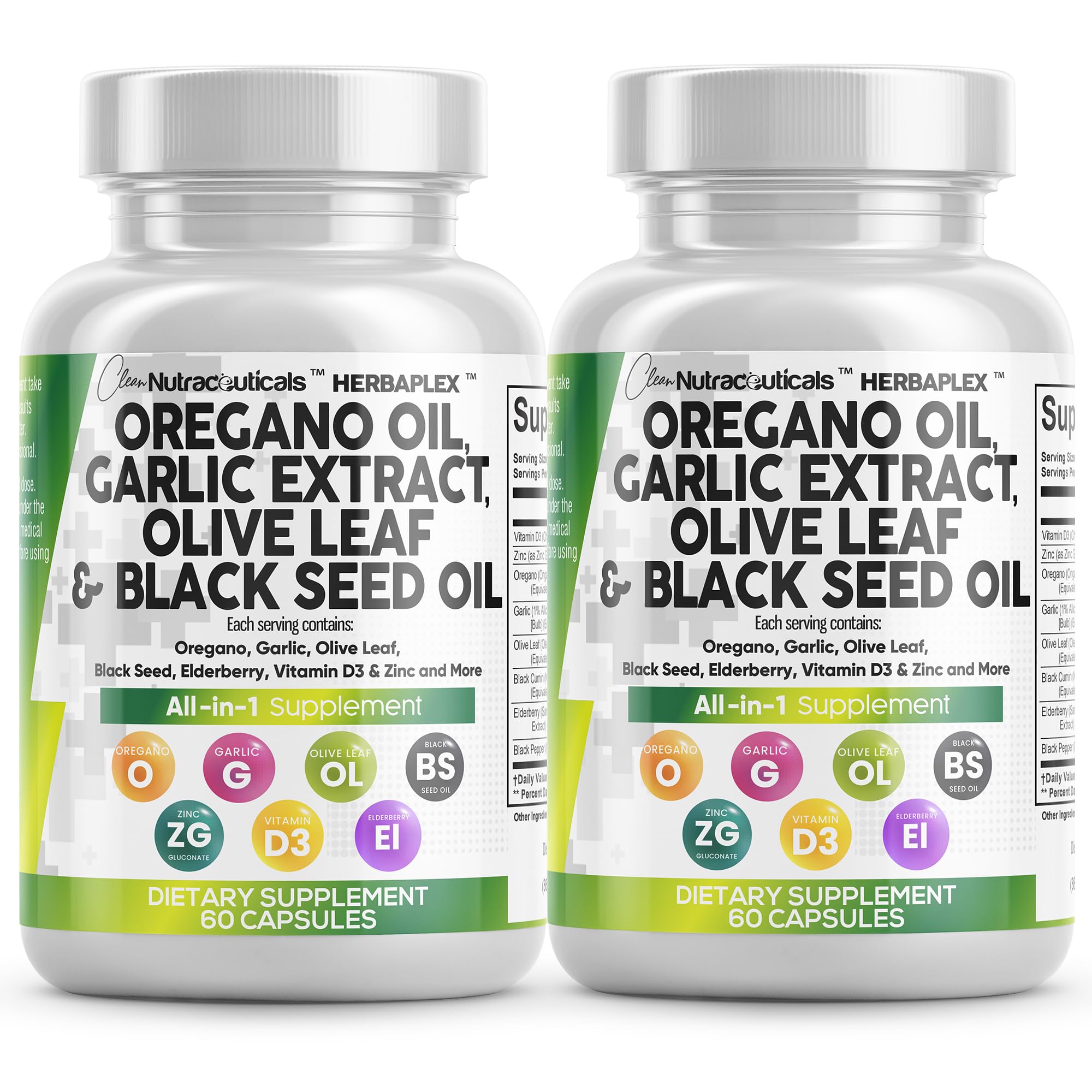 Clean Nutraceuticals Advanced Oregano & Garlic Supplement front view