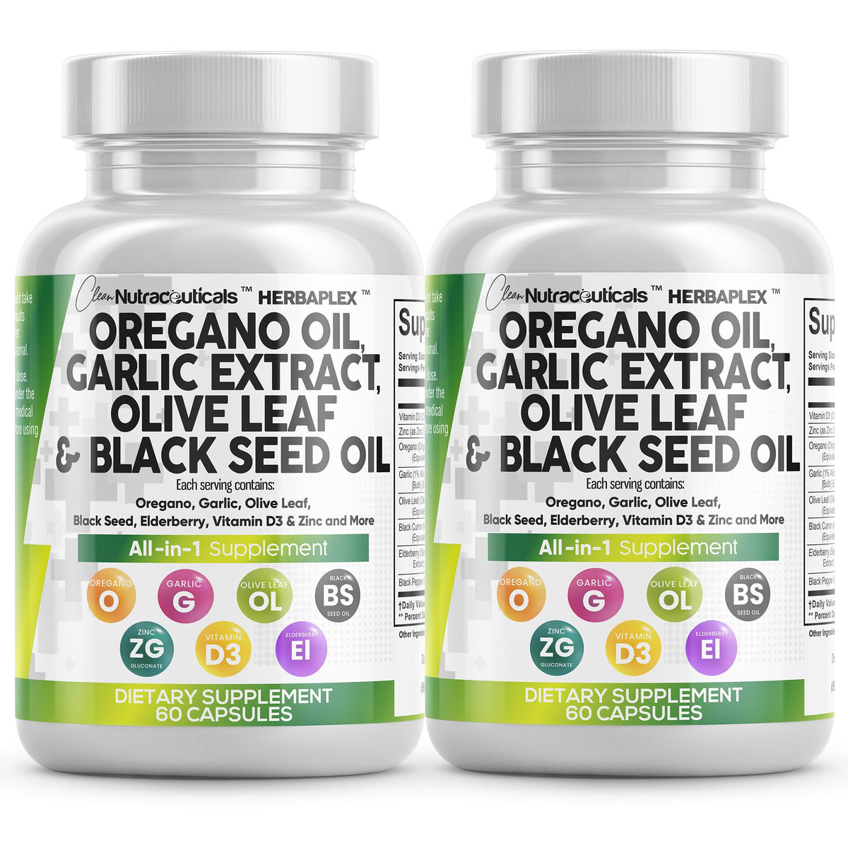 Clean Nutraceuticals Advanced Oregano & Garlic Supplement front view