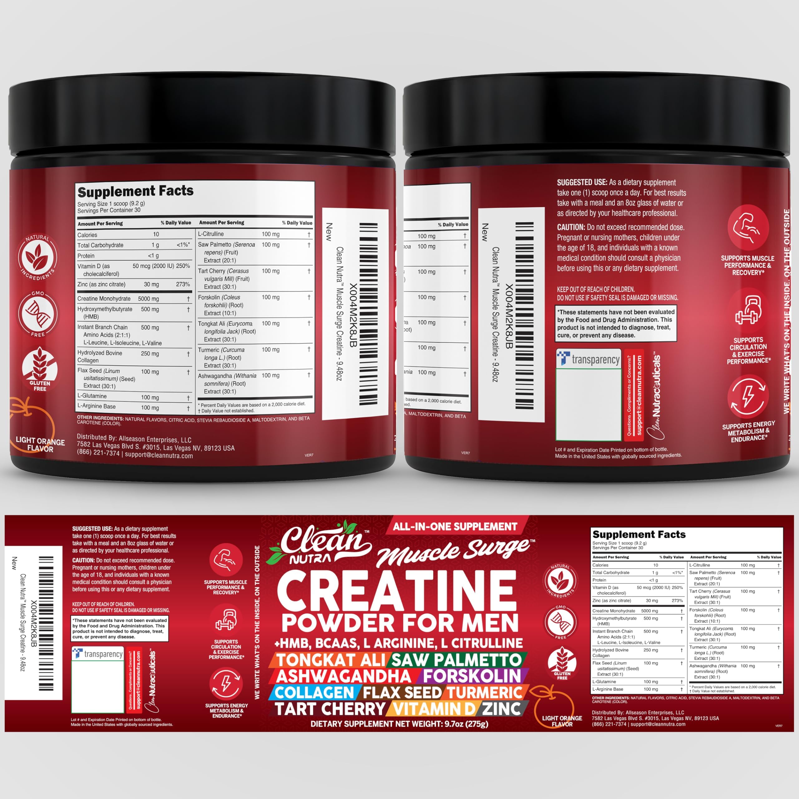 Clean Nutraceuticals All-In-One Creatine Supplement ingredients list
