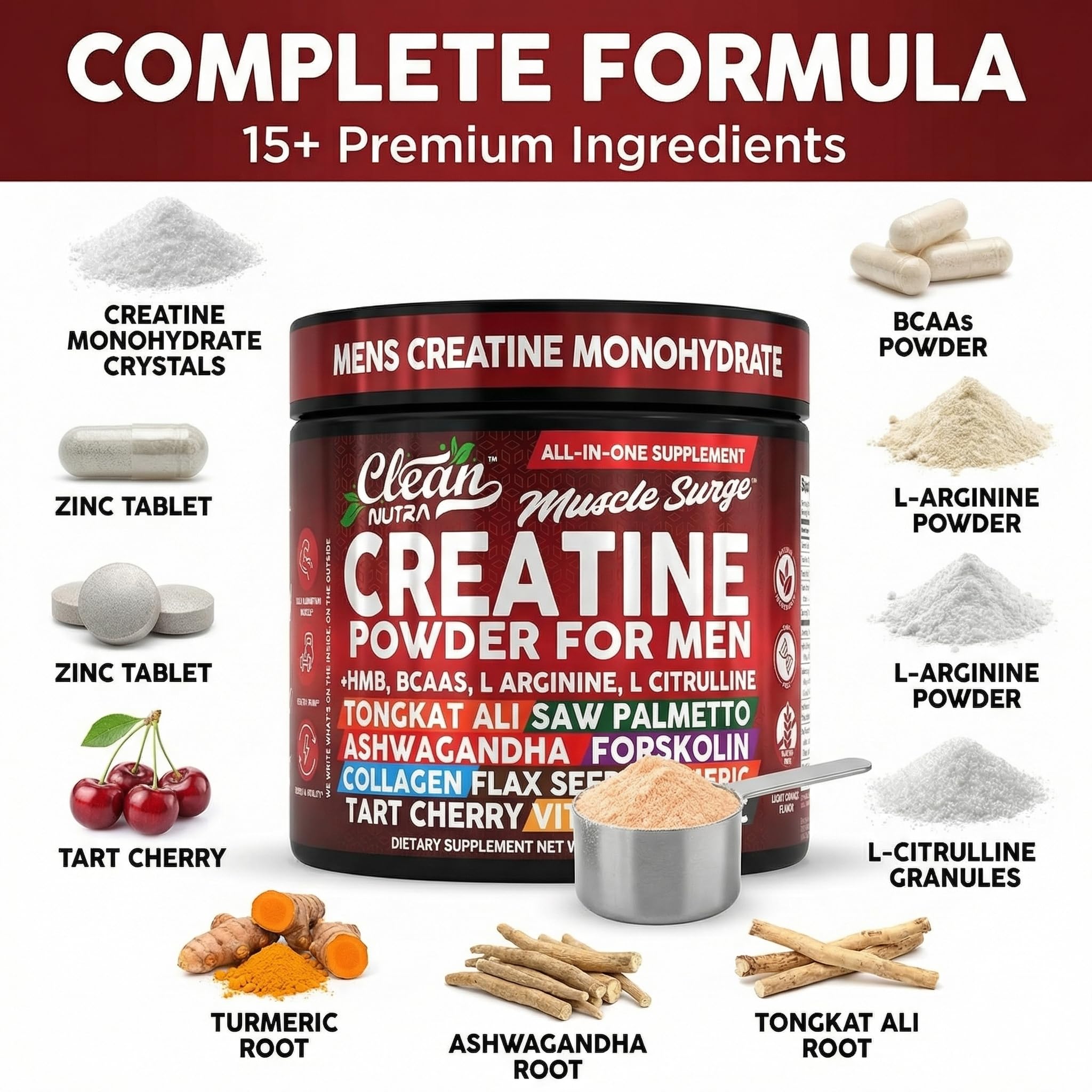 Clean Nutraceuticals All-In-One Creatine Supplement scoop with powder