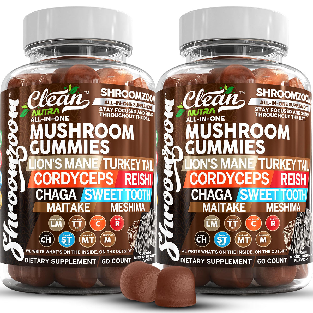 Clean Nutraceuticals All-In-One Mushroom Gummy Vitamins front view