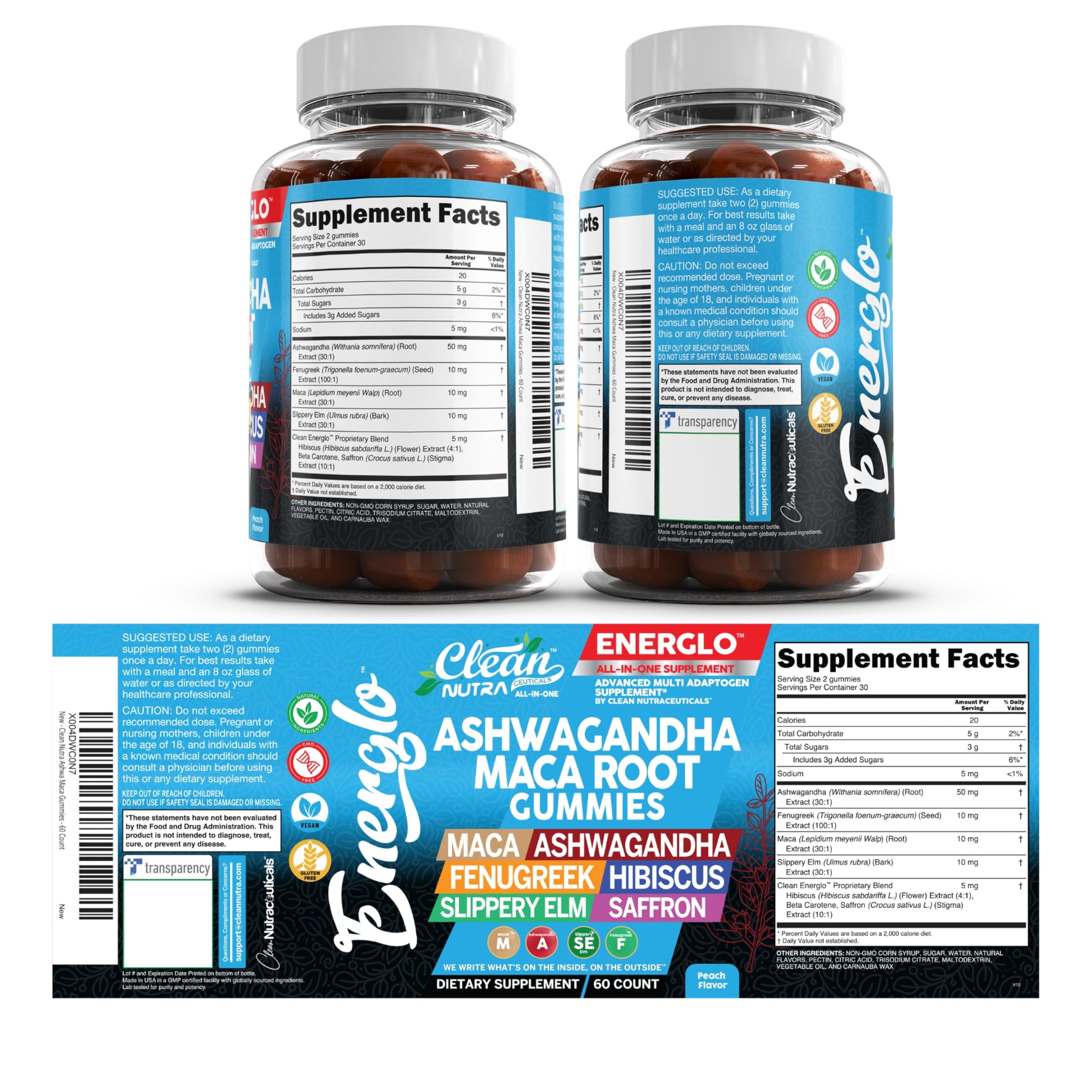 Clean Nutraceuticals Ashwagandha Gummies displayed on a wooden table