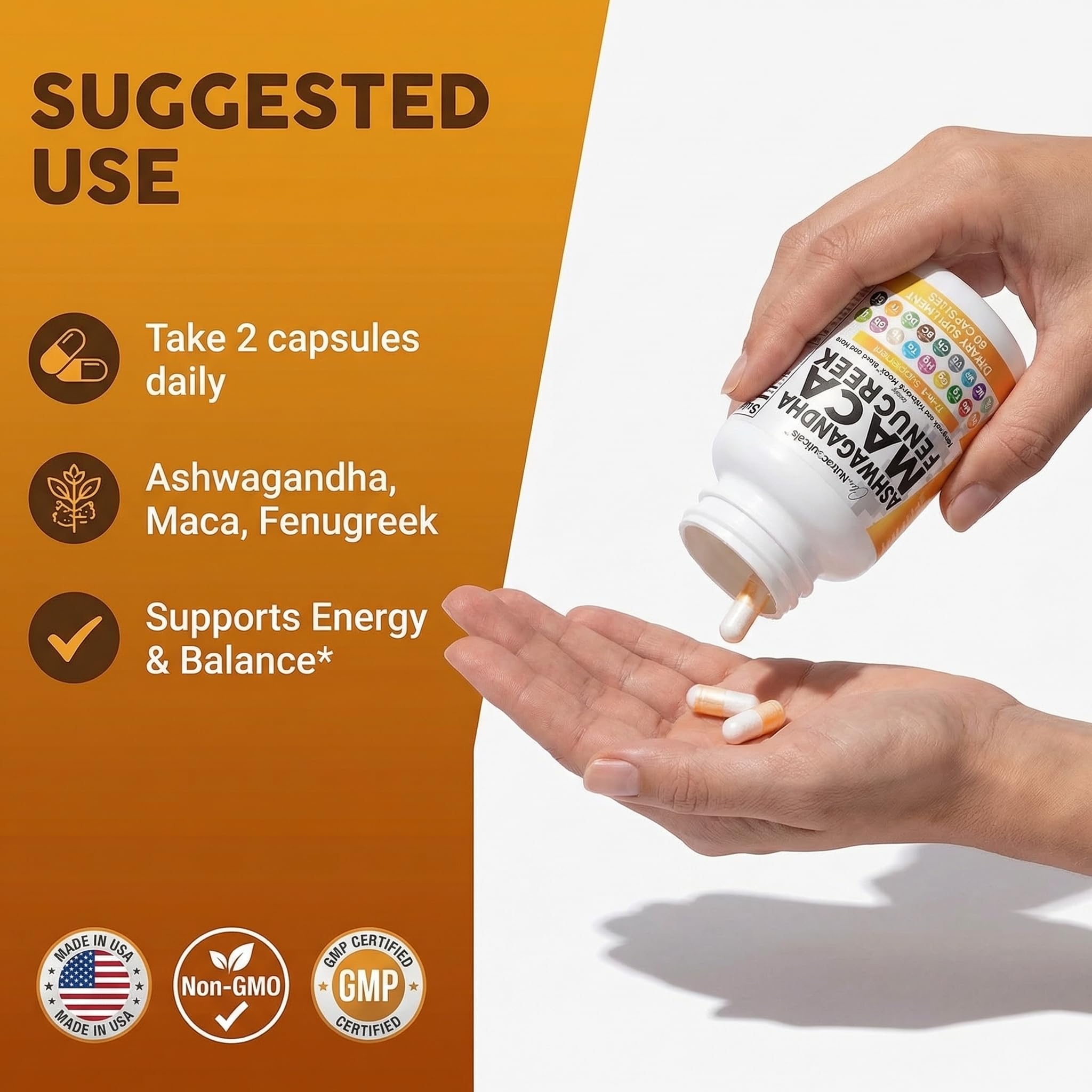 Clean Nutraceuticals Ashwagandha & Maca Root Capsules on a wooden surface