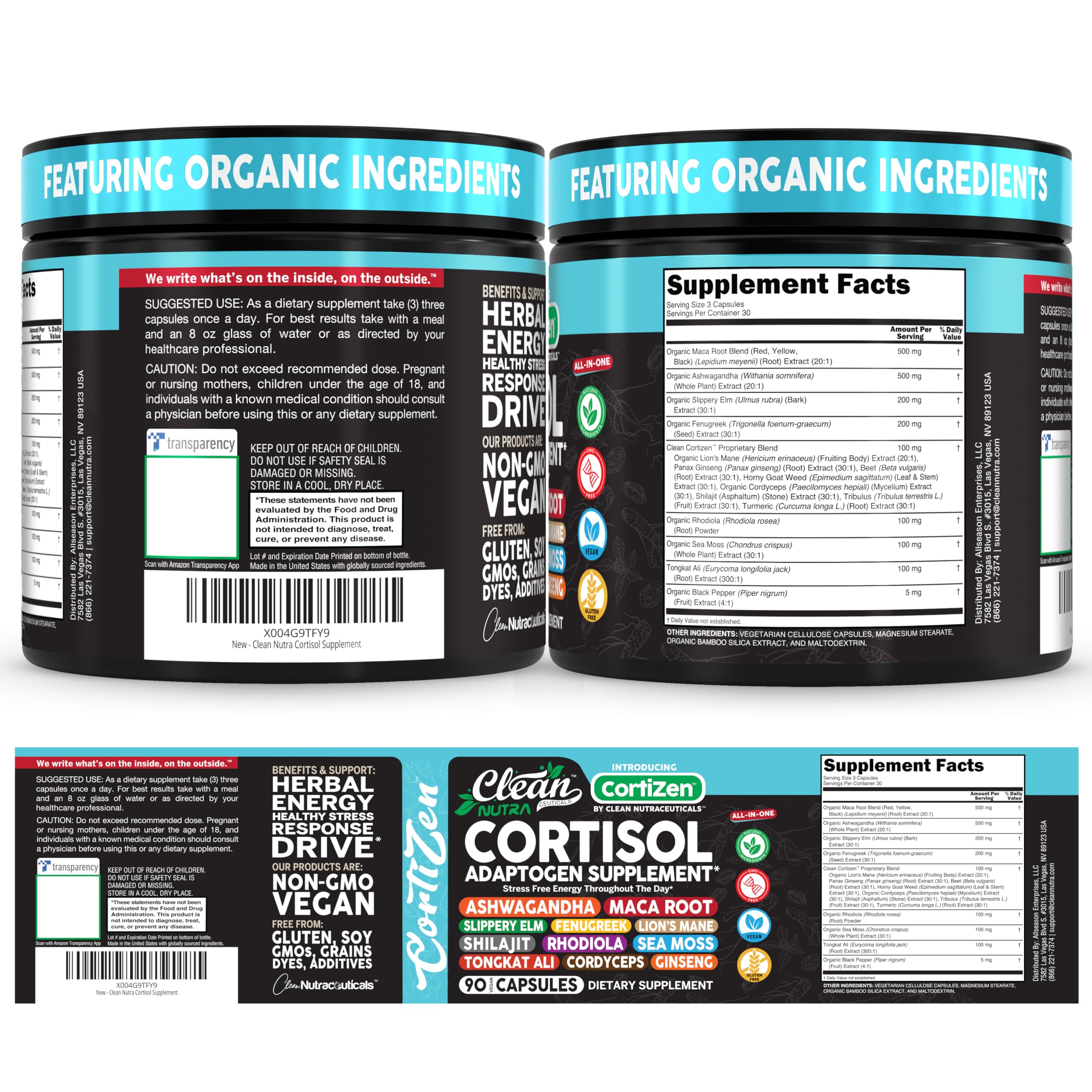 Clean Nutraceuticals Ashwagandha Supplement on a wooden table
