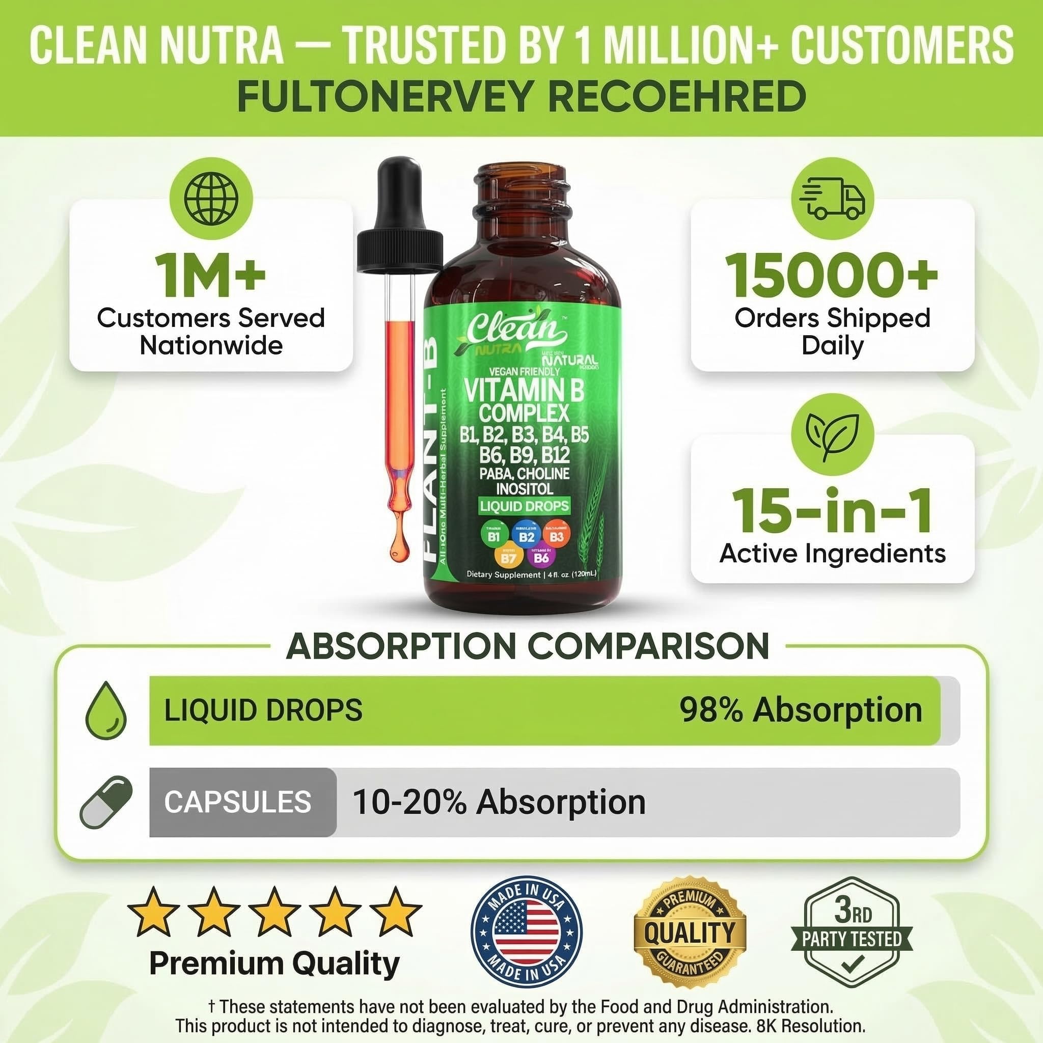 Clean Nutraceuticals B Complex Liquid Drops 45g with measuring spoon