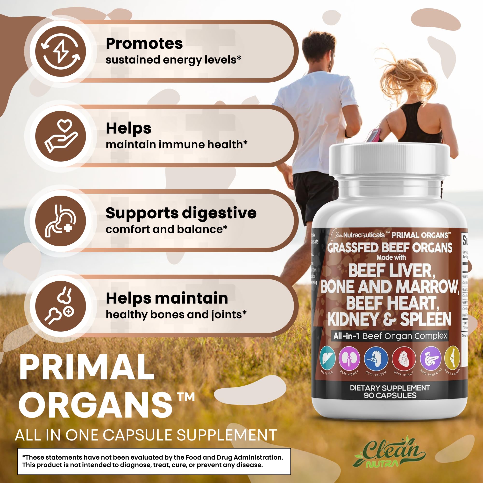 Clean Nutraceuticals Beef Liver Capsules 3000mg bottle with capsules