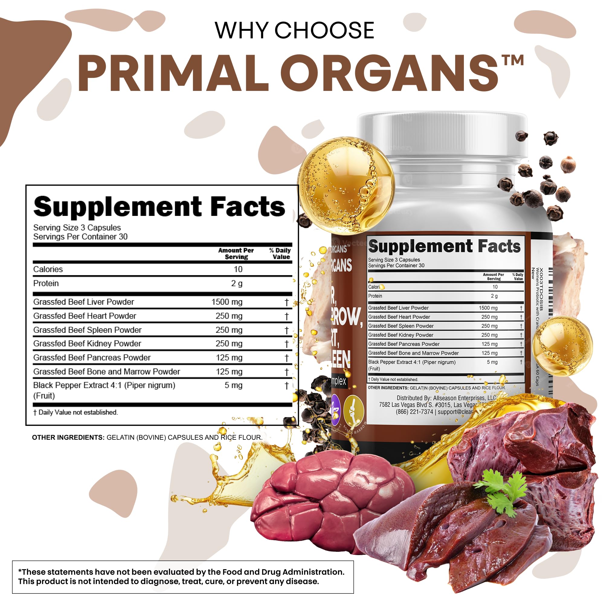 Clean Nutraceuticals Beef Liver Capsules 3000mg ingredients list
