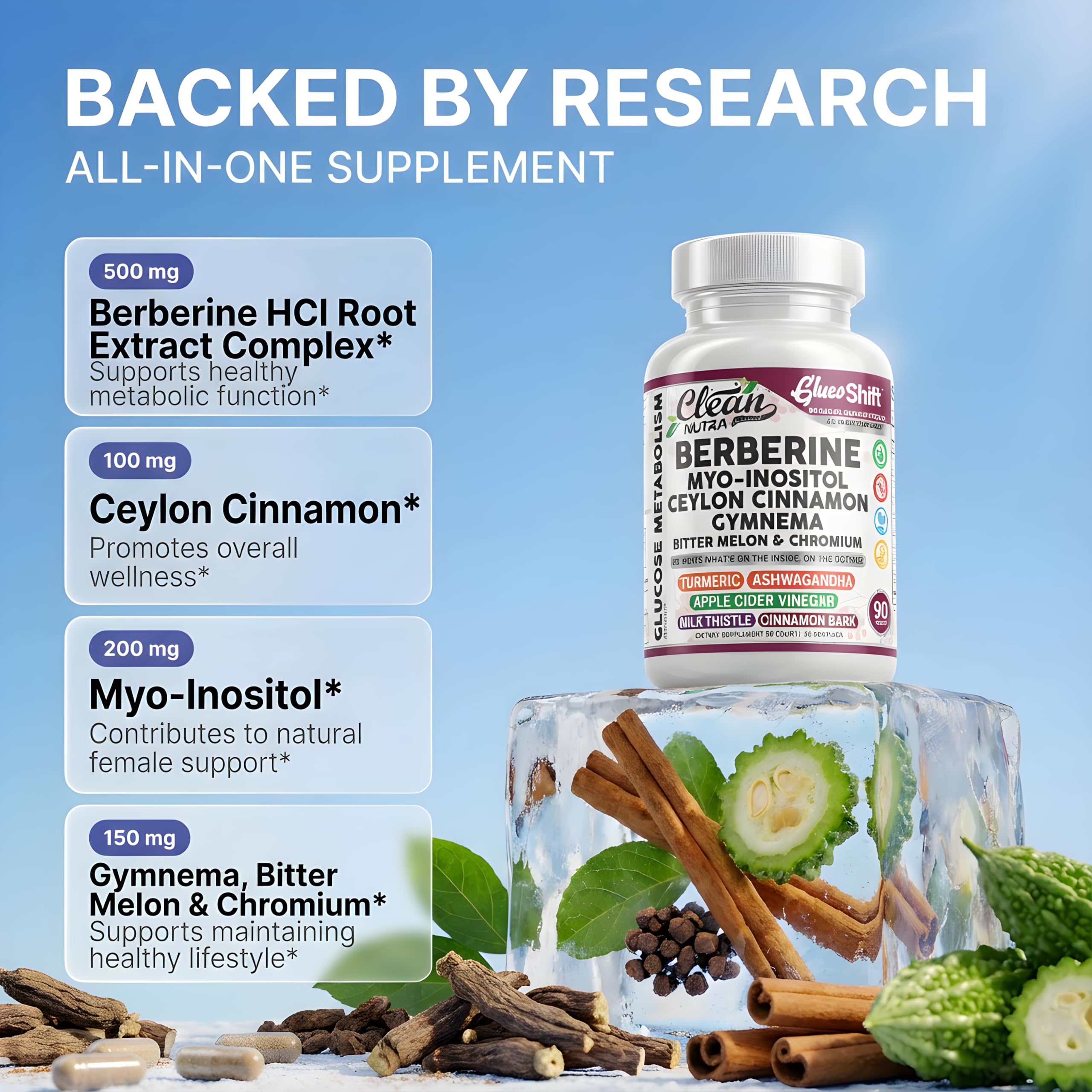 Clean Nutraceuticals Berberine Complex 90 Capsules back view