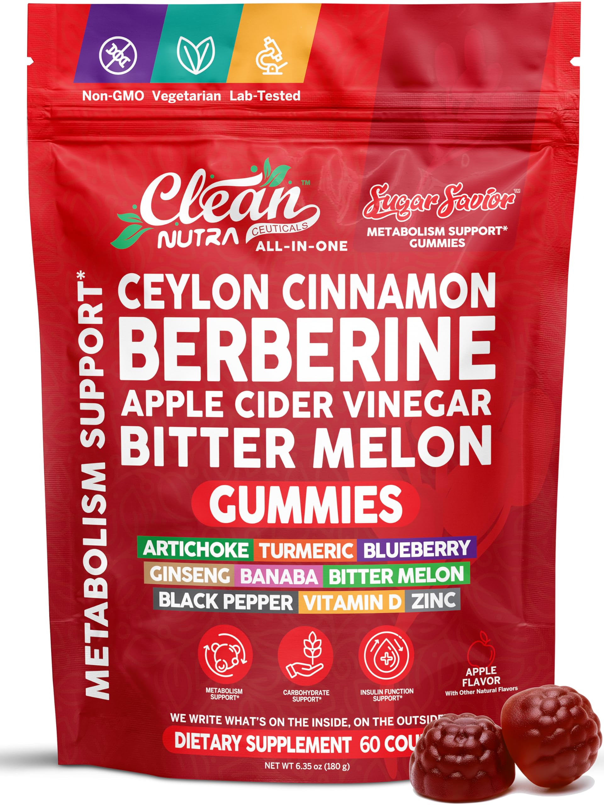 Clean Nutraceuticals Berberine Gummies front view with packaging