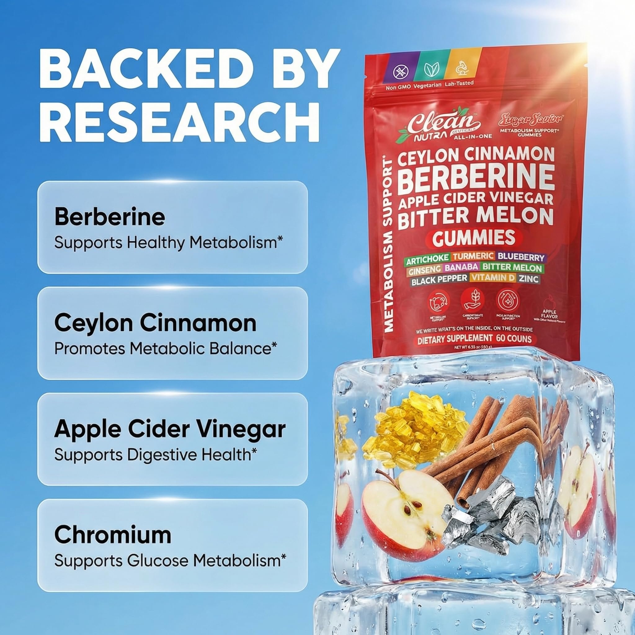 Clean Nutraceuticals Berberine Gummies ingredients list on packaging