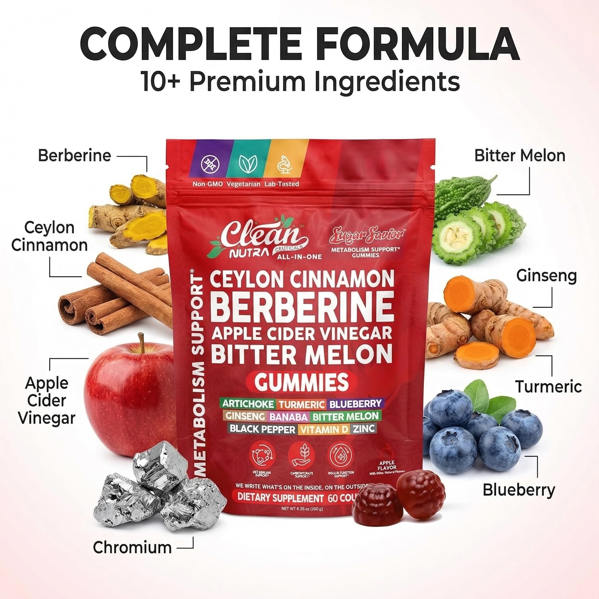 Clean Nutraceuticals Berberine Gummies showing multiple pieces