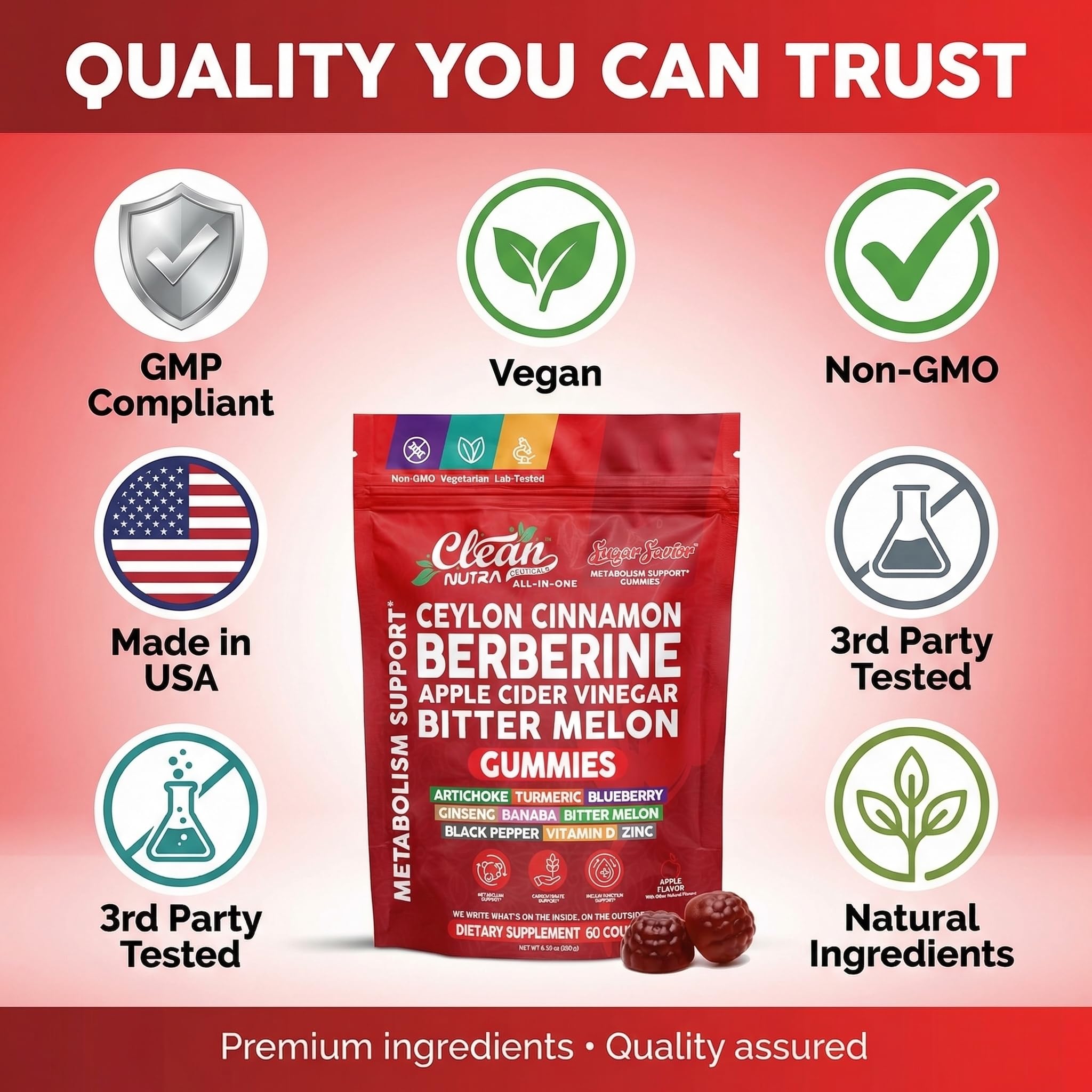 Clean Nutraceuticals Berberine Gummies with Ceylon cinnamon sticks