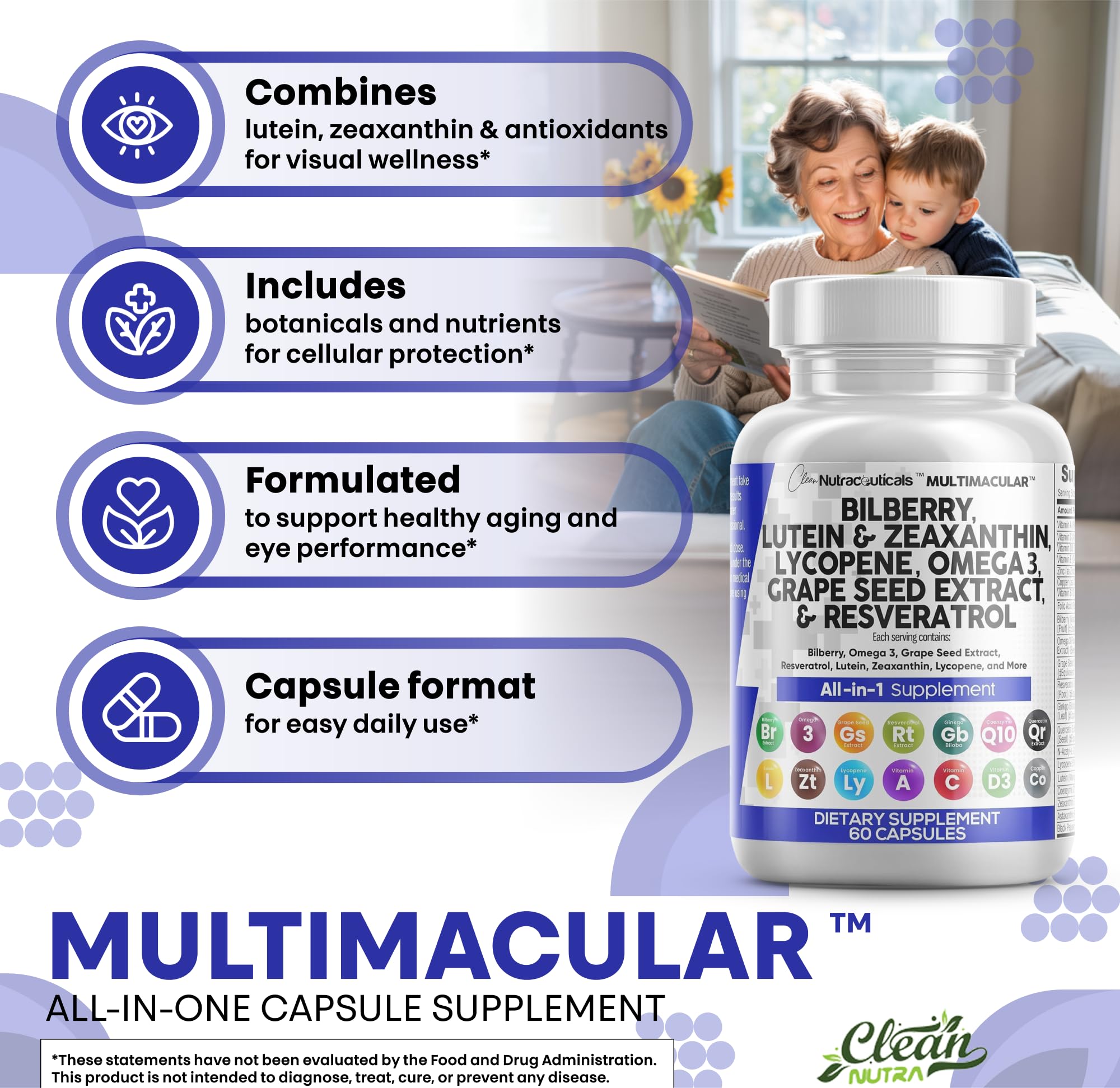 Clean Nutraceuticals Bilberry Eye Supplement capsule close-up