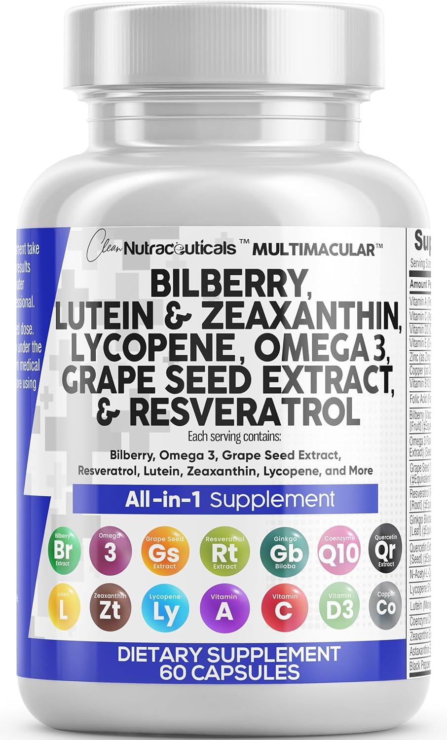 Clean Nutraceuticals Bilberry Eye Vitamins 300mg front view