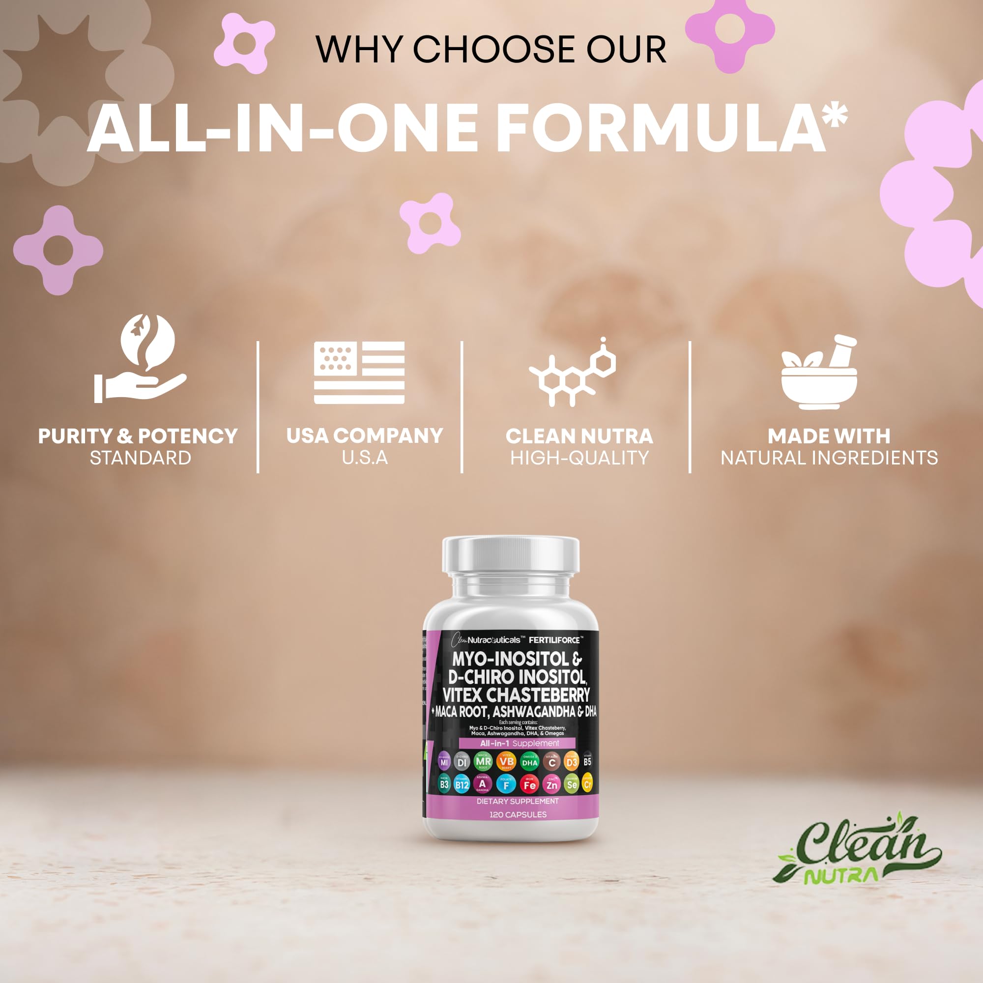 Clean Nutraceuticals Blended Vitamin & Mineral Supplement on a wooden table
