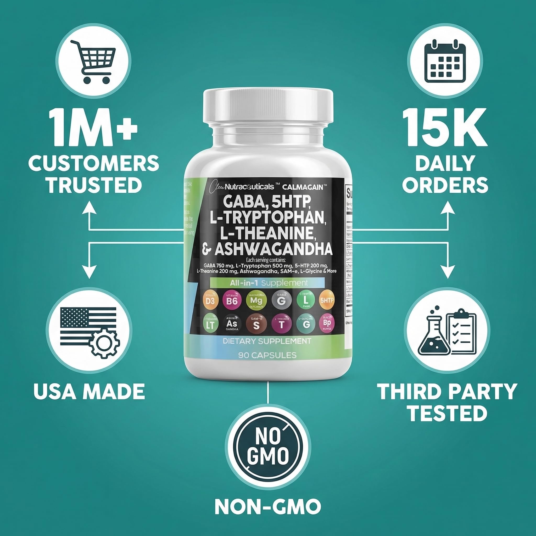 Clean Nutraceuticals CalmAgain 5-HTP Supplement with measuring spoon