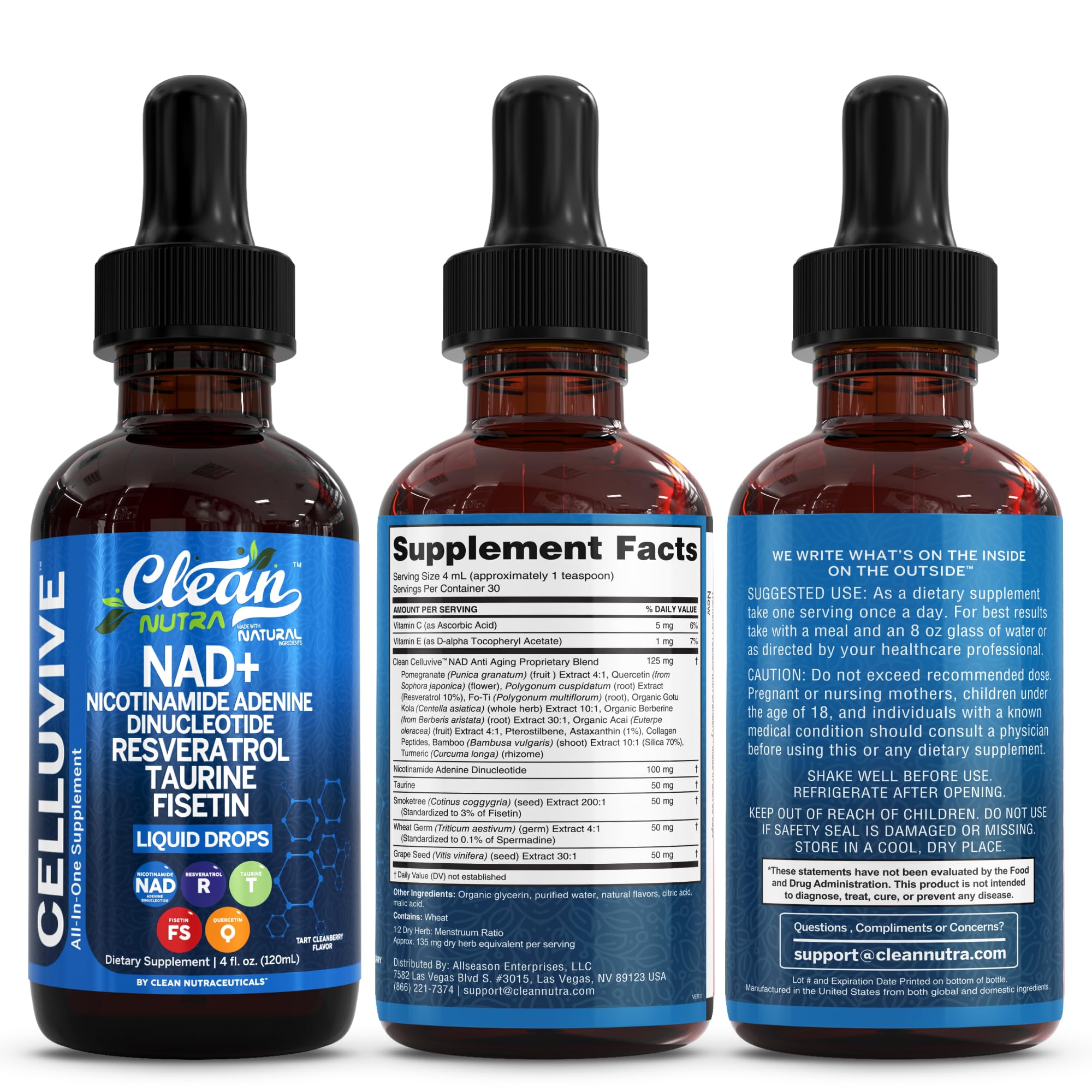 Clean Nutraceuticals CelluVive NAD Drops ingredients overview