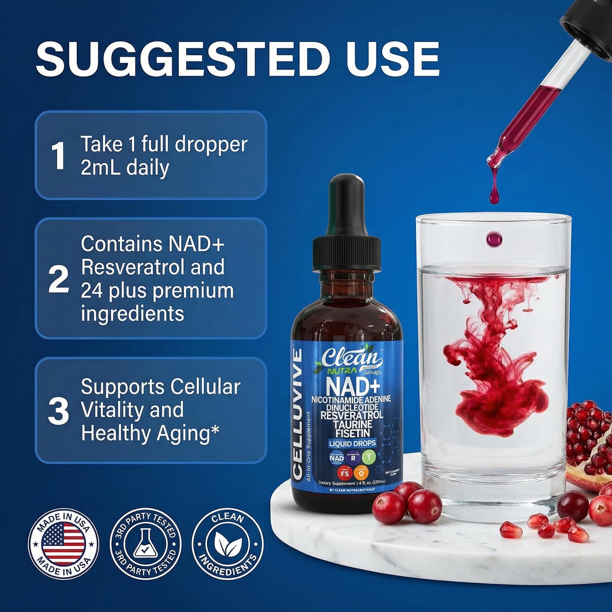 Clean Nutraceuticals CelluVive NAD Drops packaging back view