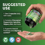 Clean Nutraceuticals Chlorophyll Capsules with fresh greens background
