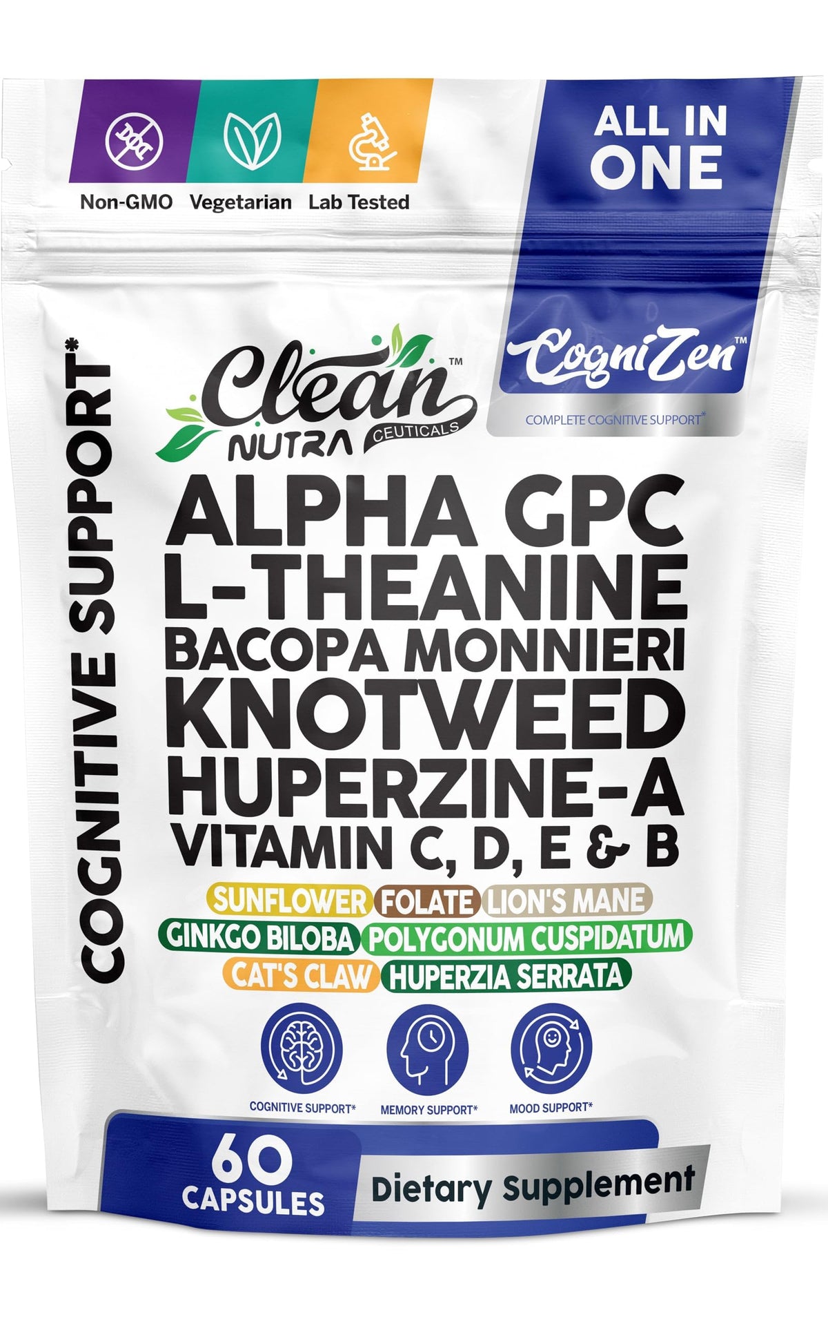 Clean Nutraceuticals CogniZen Nootropic Brain Supplement front view