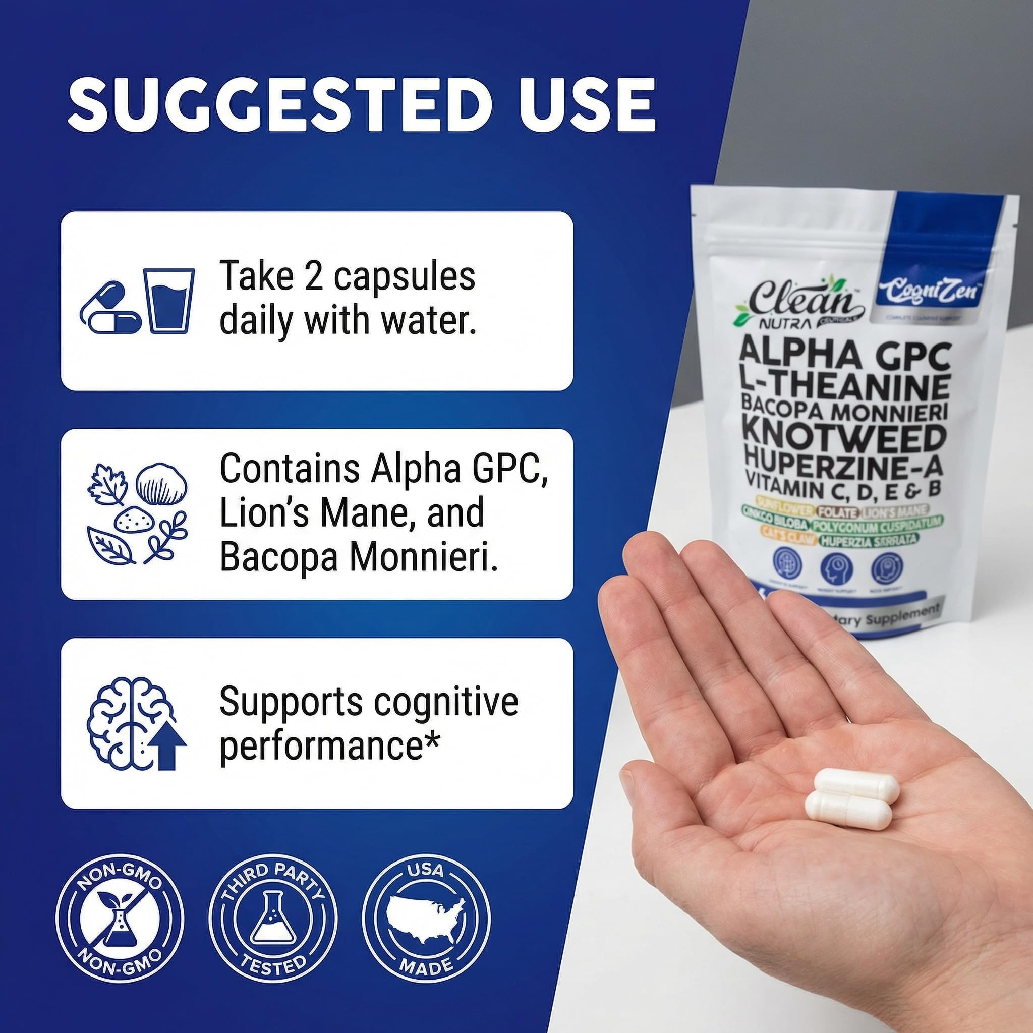 Clean Nutraceuticals CogniZen Nootropic Brain Supplement with a notebook and pen