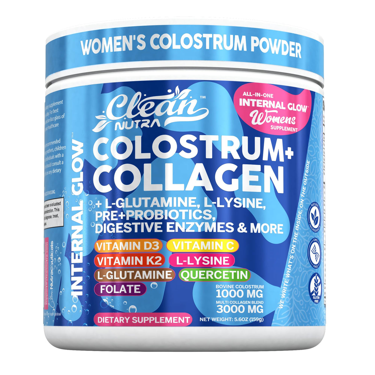 Clean Nutraceuticals Colostrum Powder with Collagen front view