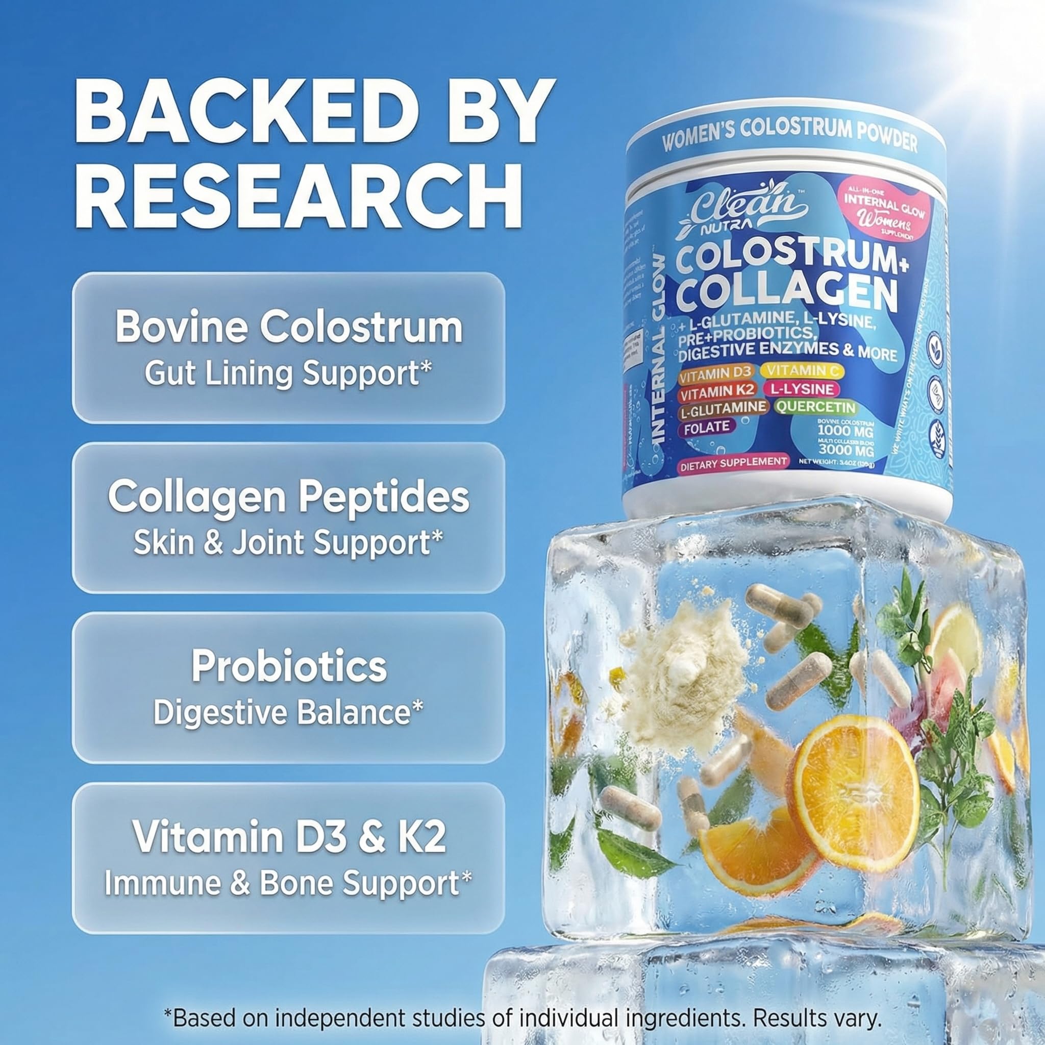 Clean Nutraceuticals Colostrum Powder with Collagen scoop
