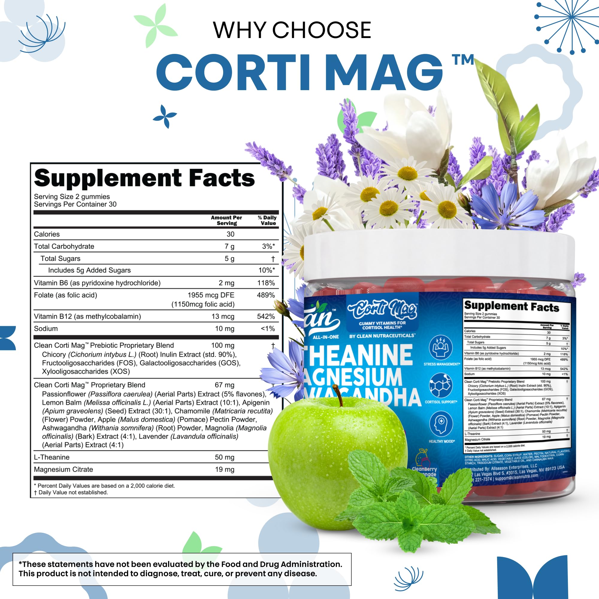 Clean Nutraceuticals Corti Mag Gummies on a wooden table