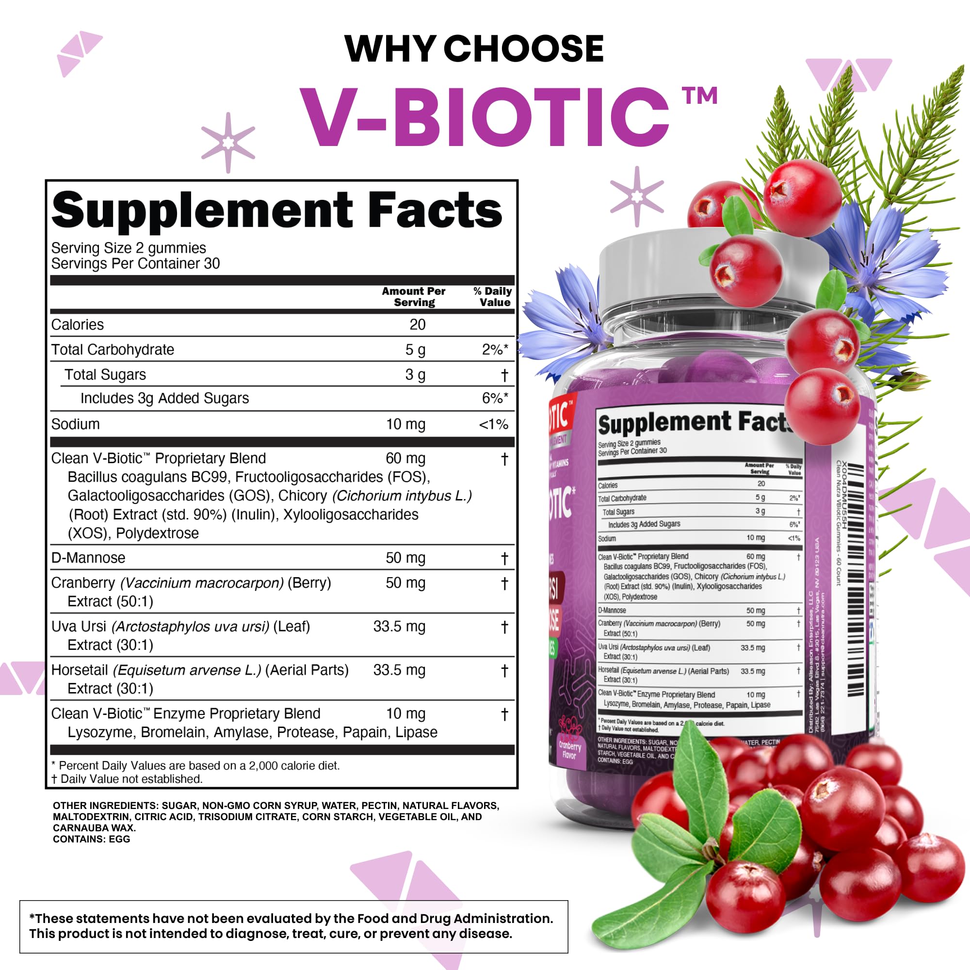 Clean Nutraceuticals Cranberry Probiotic Gummies on a wooden table