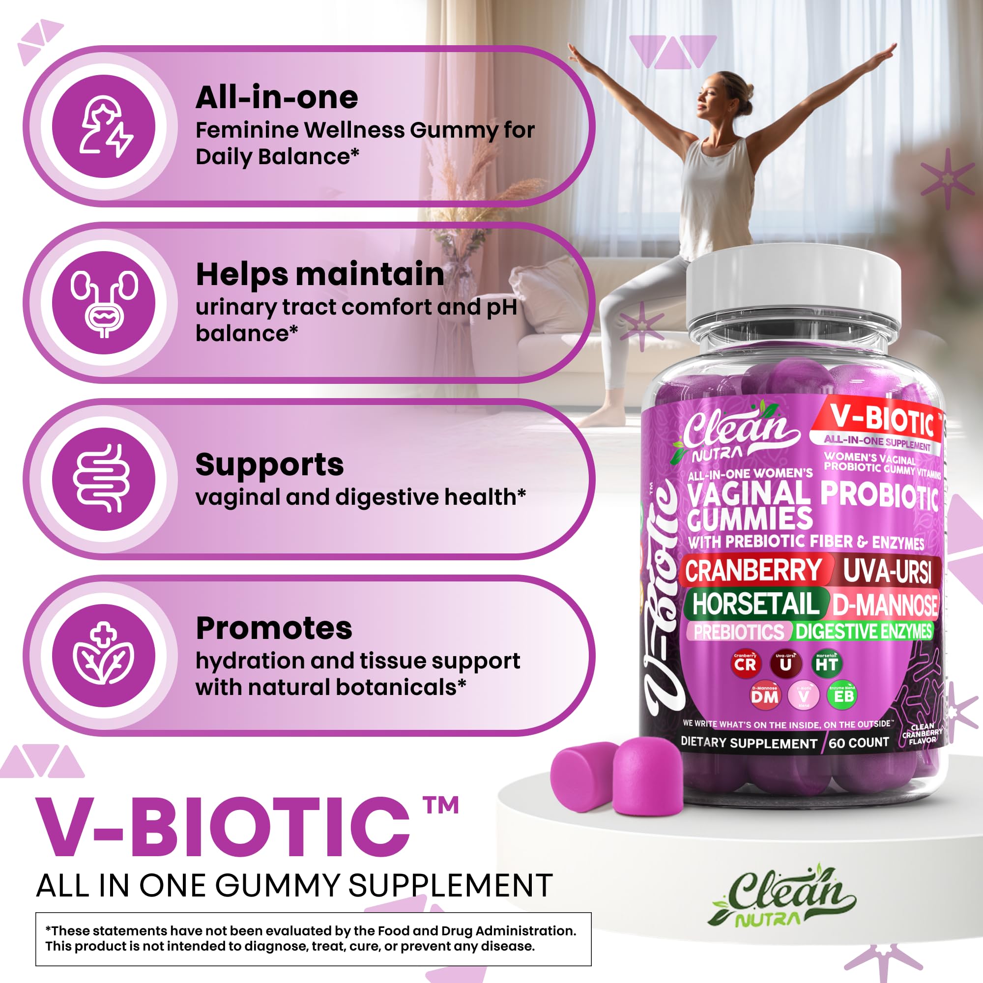 Clean Nutraceuticals Cranberry Probiotic Gummies with fresh cranberries